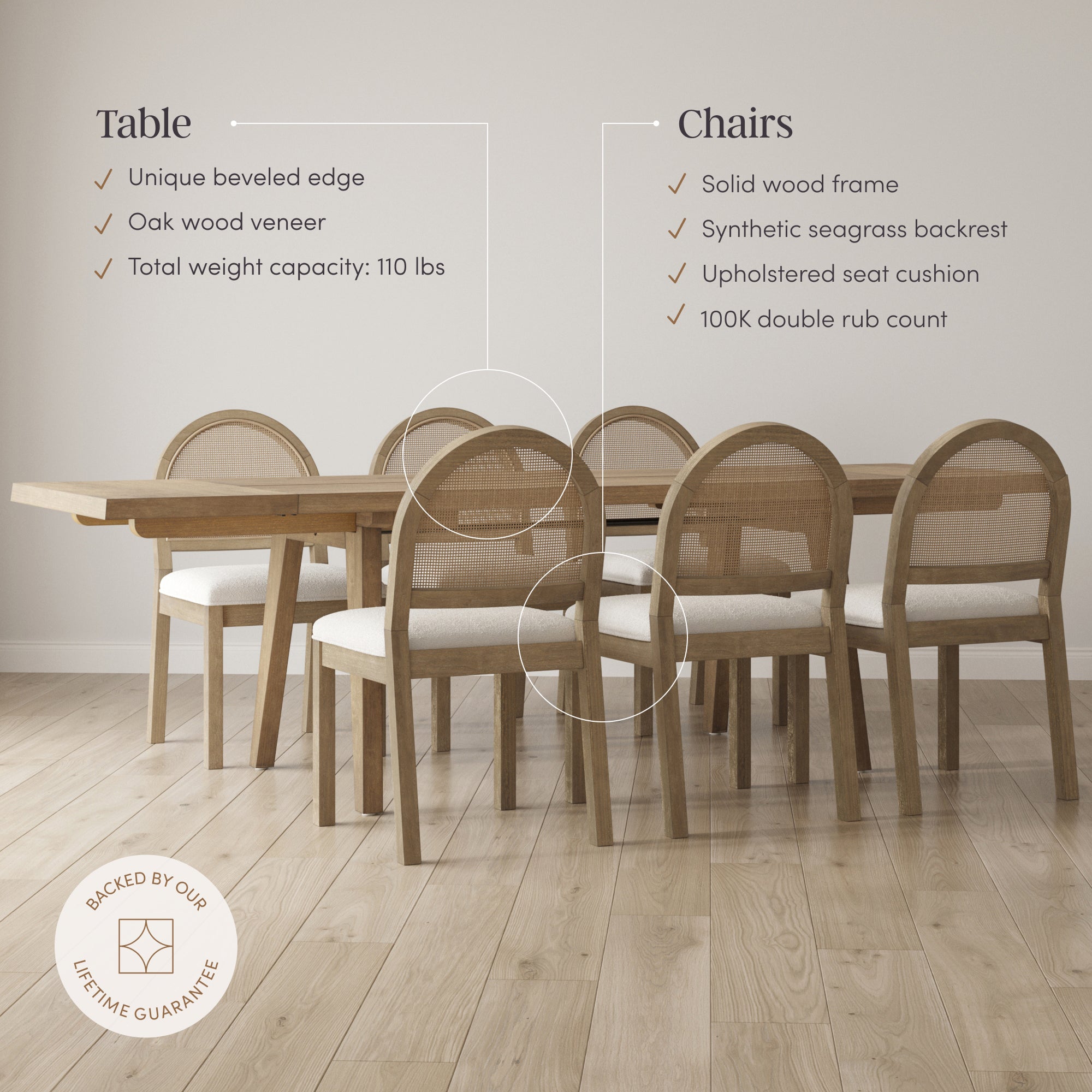 Extendable Boho Rattan Dining Table Set (6 Chairs) - Nathan James