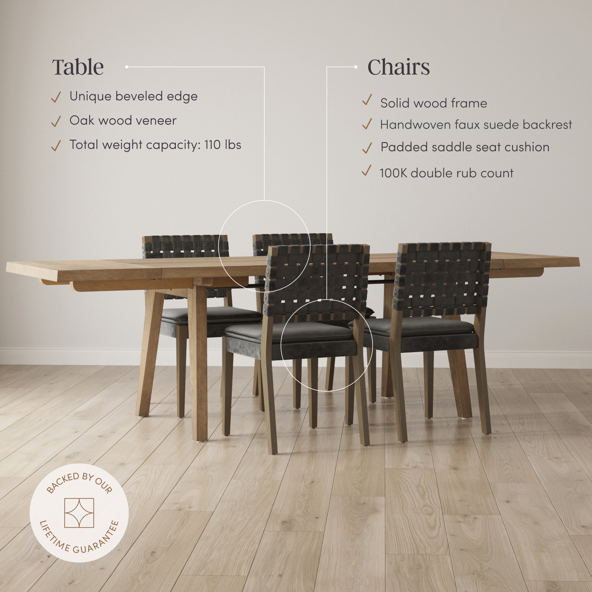 Extendable Woven Faux Leather Dining Set Black (4 Chairs) - Nathan James
