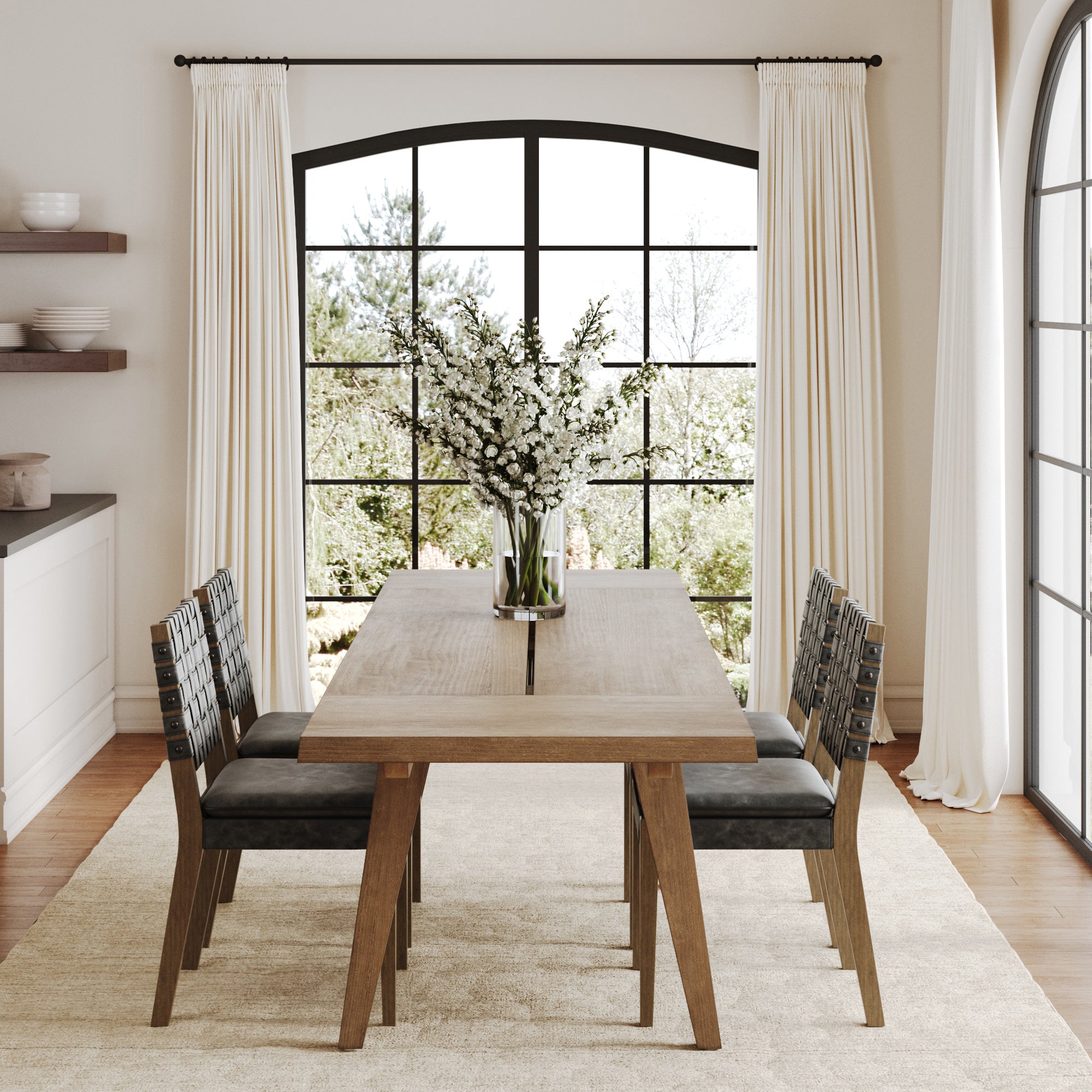 Extendable Woven Faux Leather Dining Set Black (4 Chairs) - Nathan James