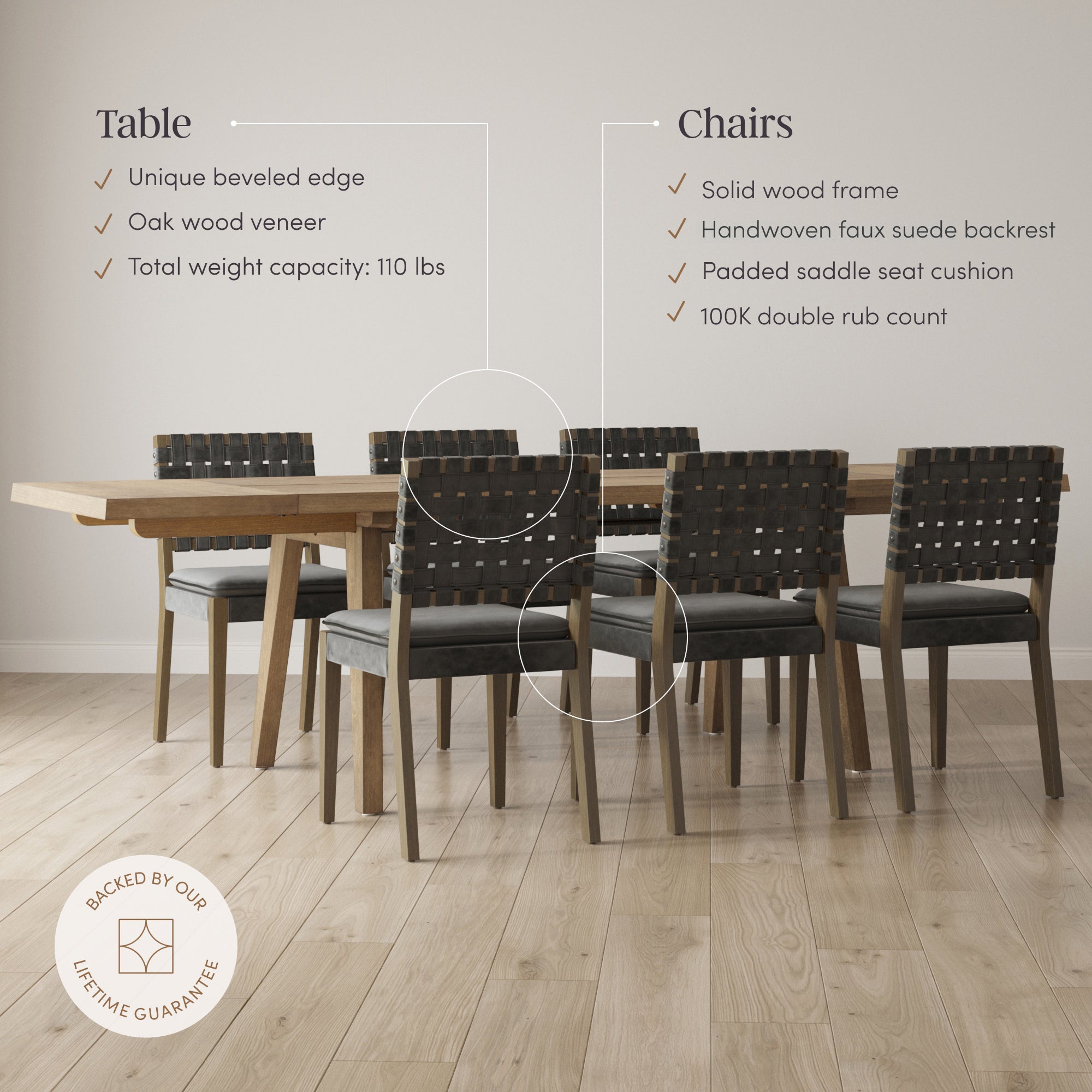 Extendable Woven Faux Leather Dining Set Black (6 Chairs) - Nathan James