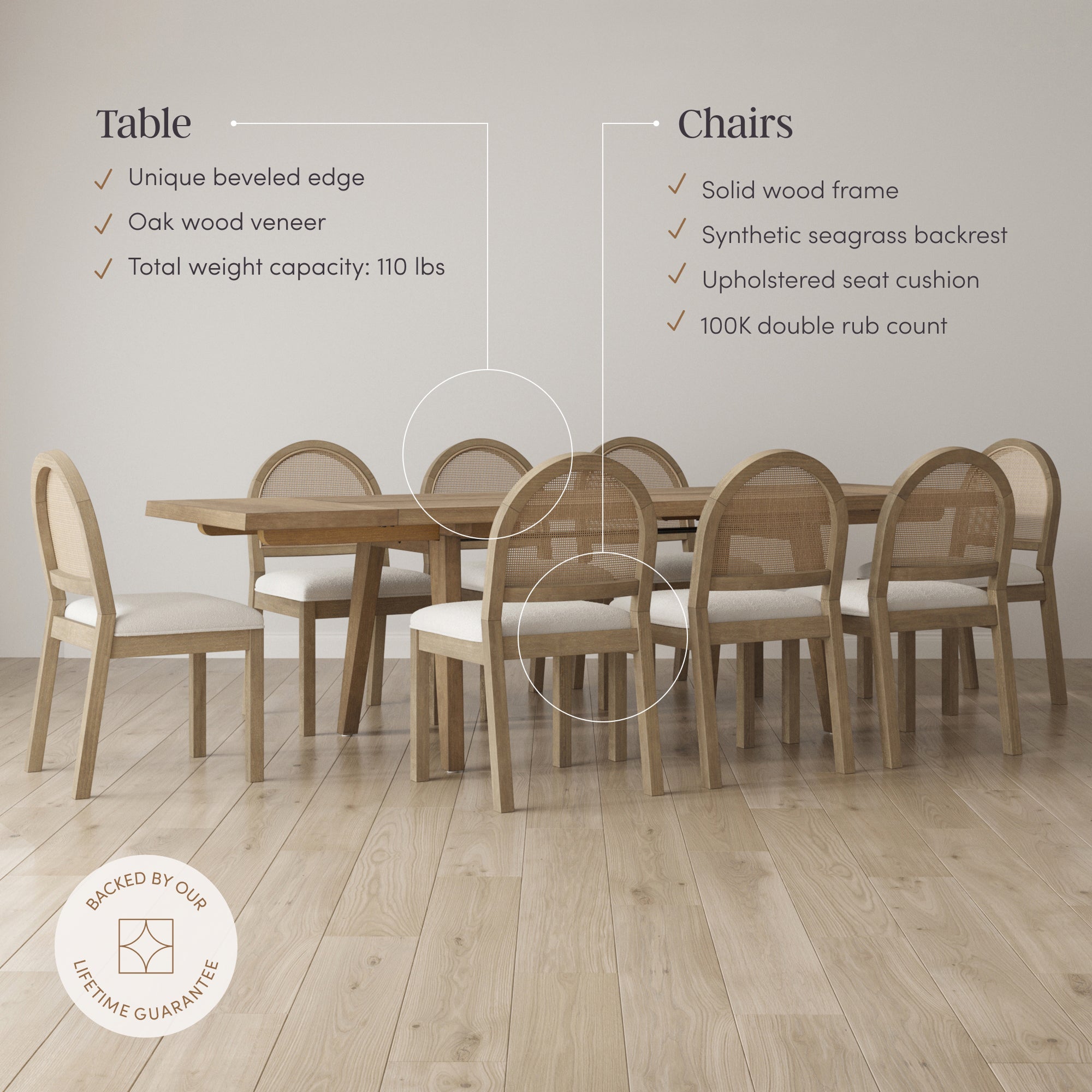 Natural Rattan Dining Table Set (8 Chairs) - Nathan James