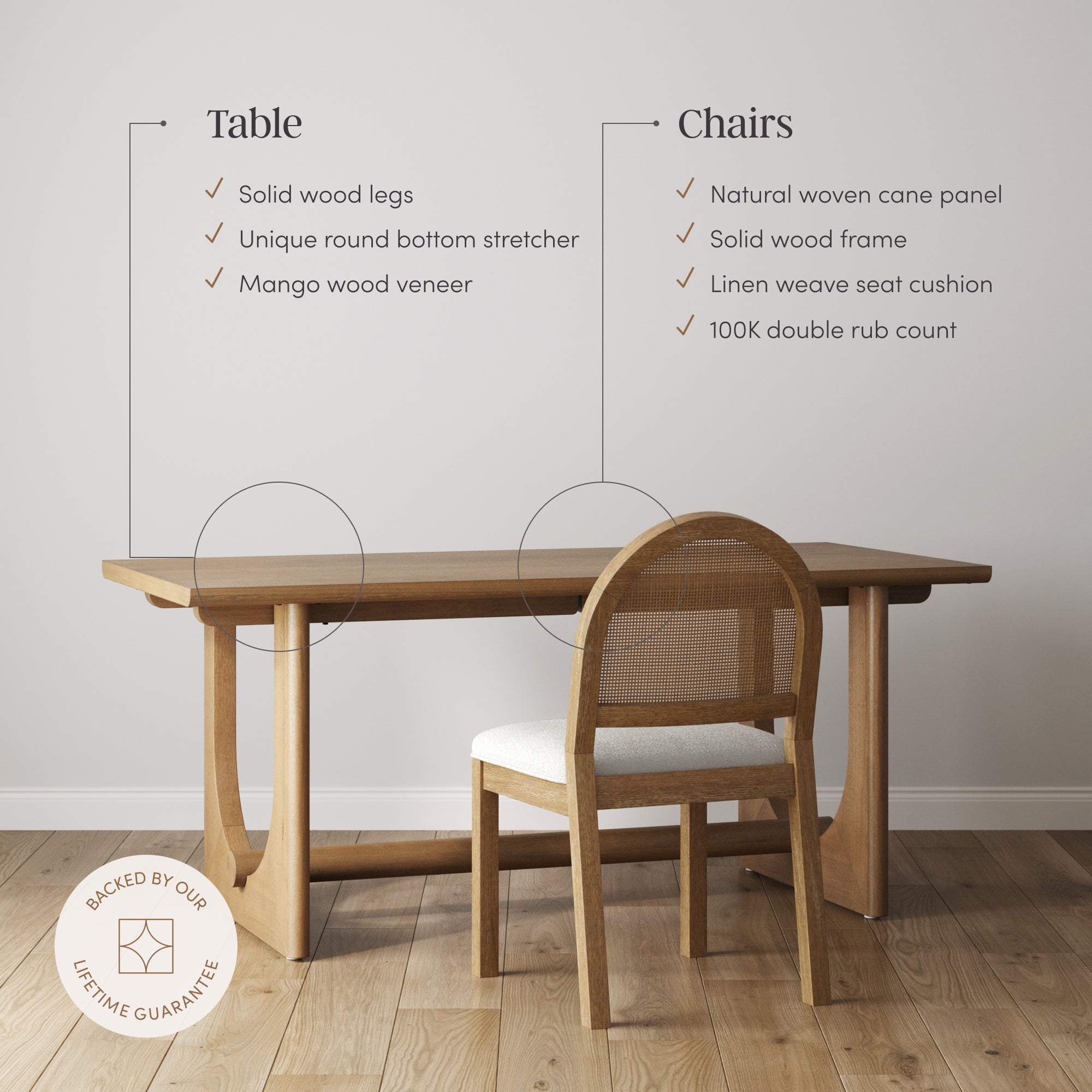 Mid-Century Rattan Boucle Dining Table Set (4 Chairs) - Nathan James