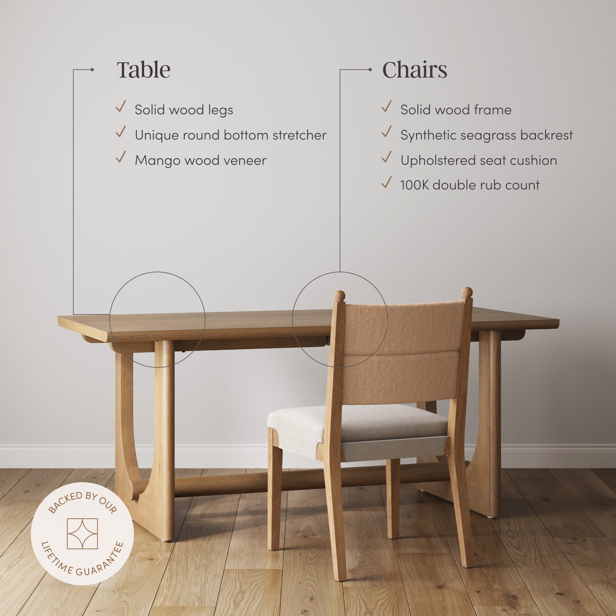 Mid-Century Seagrass Dining Table Set (6 Chairs) - Nathan James