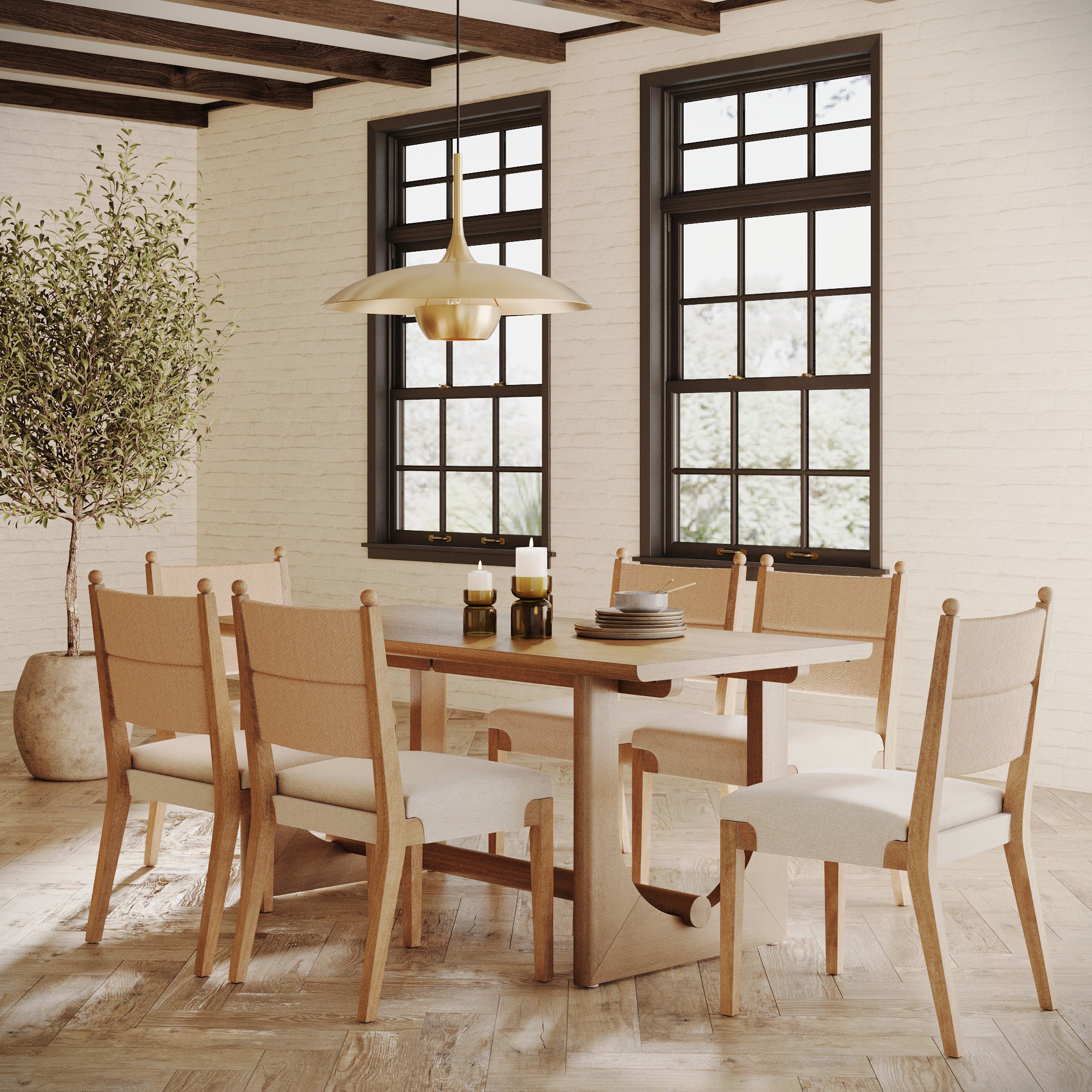 Mid - Century Seagrass Dining Table Set (6 Chairs) - Nathan James