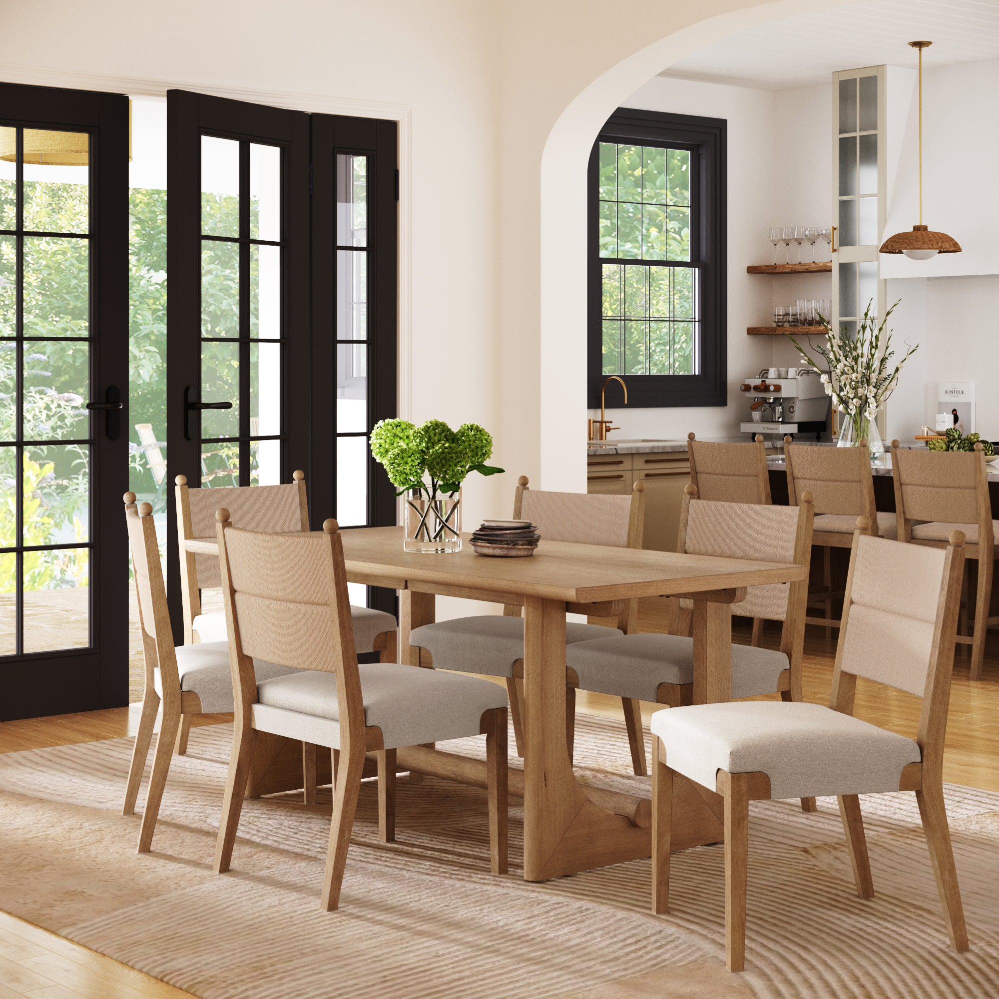 Mid - Century Seagrass Dining Table Set (6 Chairs) - Nathan James