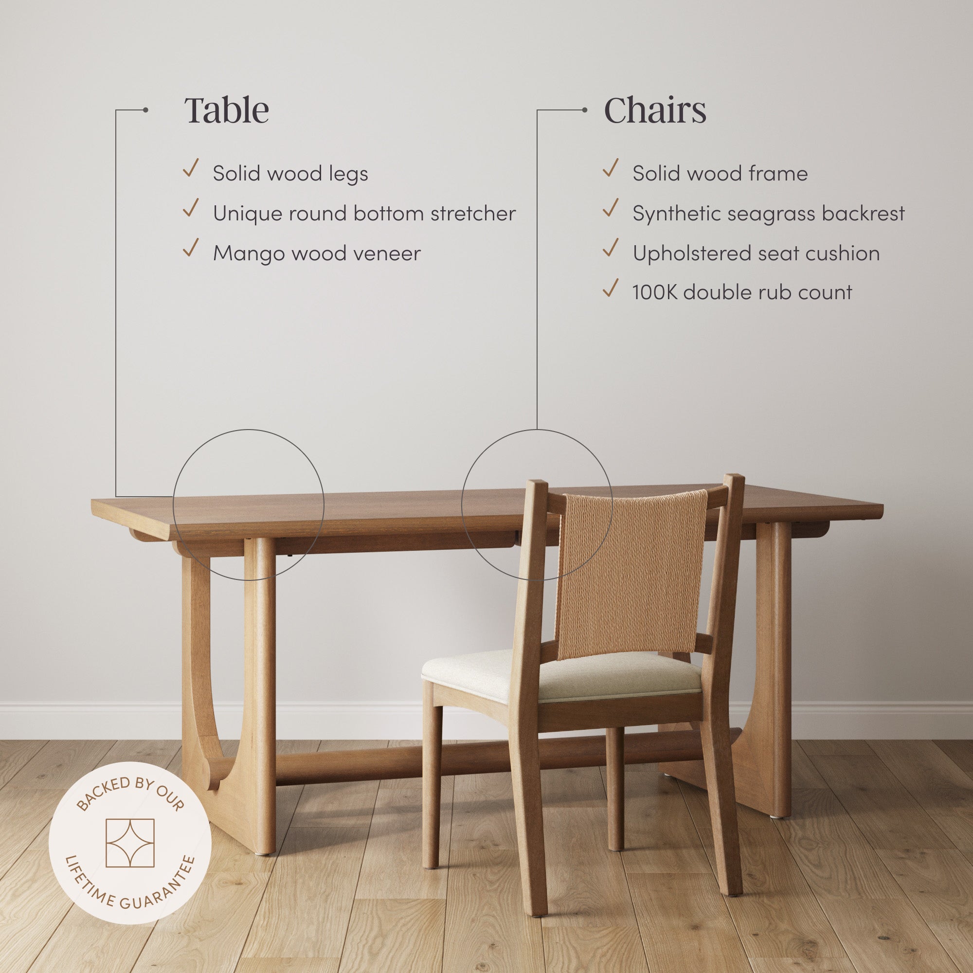 Mid-Century Flax Dining Table Set (6 Chairs) - Nathan James