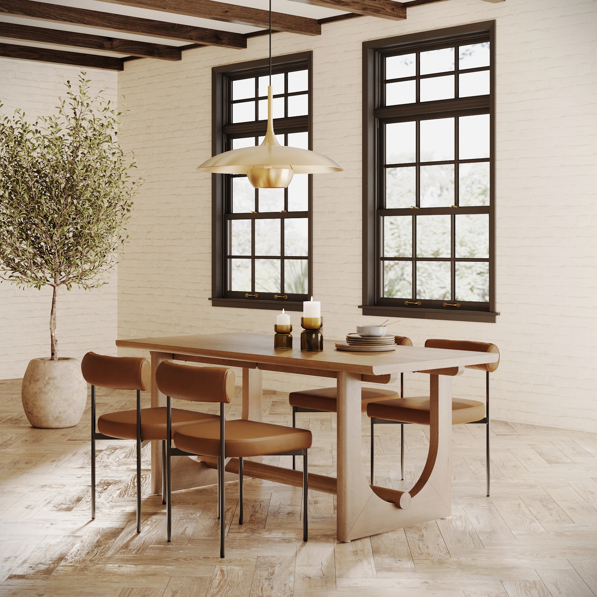 Mid - Century Faux Leather Dining Room Set for 4 (4 Chairs) - Nathan James