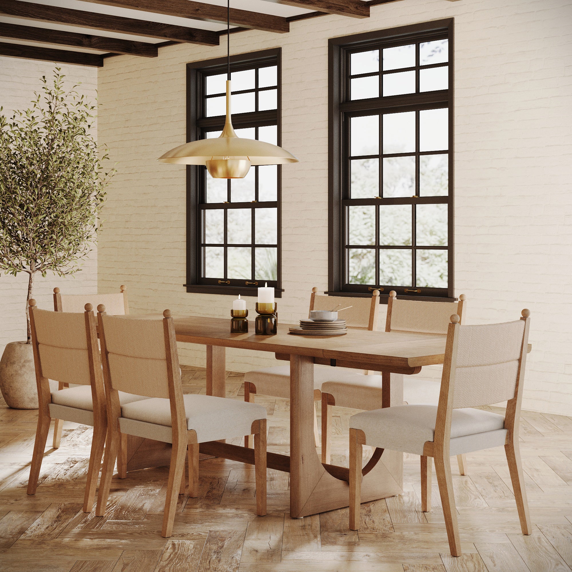 Extendable Mid - Century Seagrass Dining Table Set (6 Chairs) - Nathan James