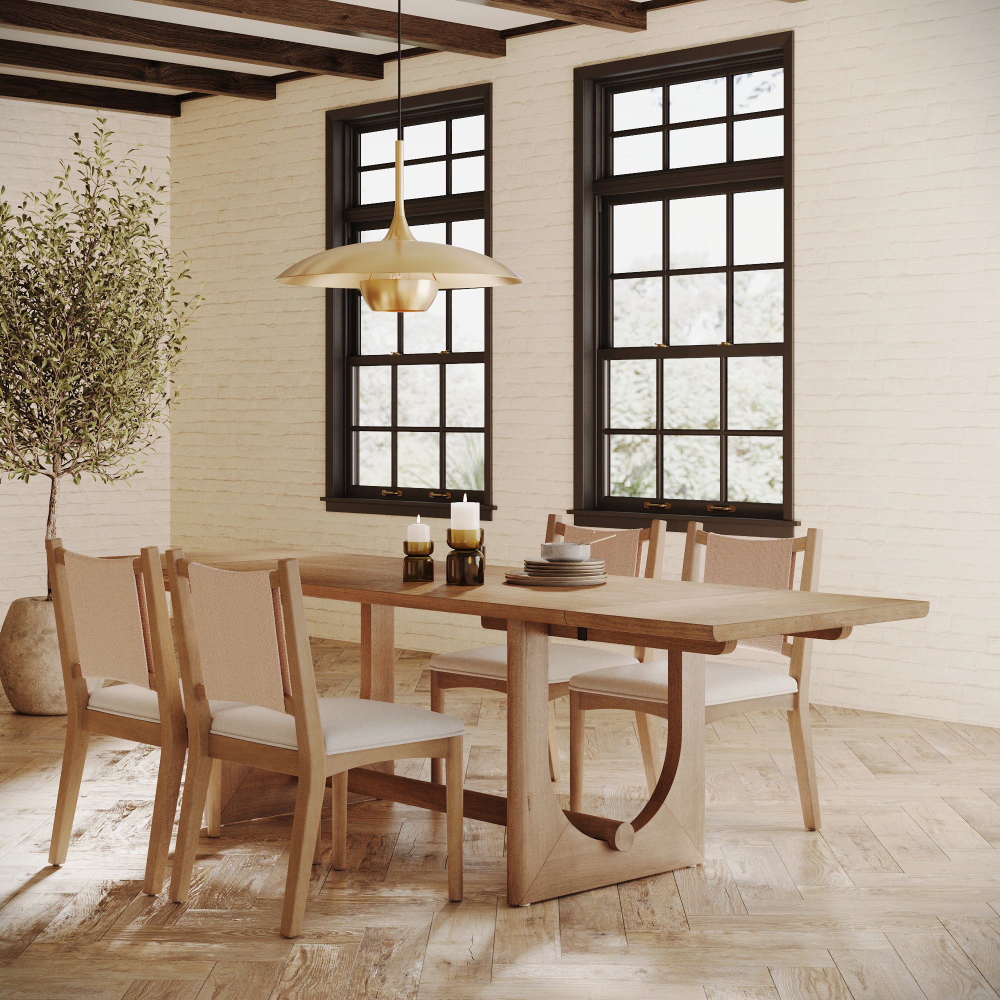 Extendable Mid - Century Seagrass Dining Table Set (4 Chairs) - Nathan James