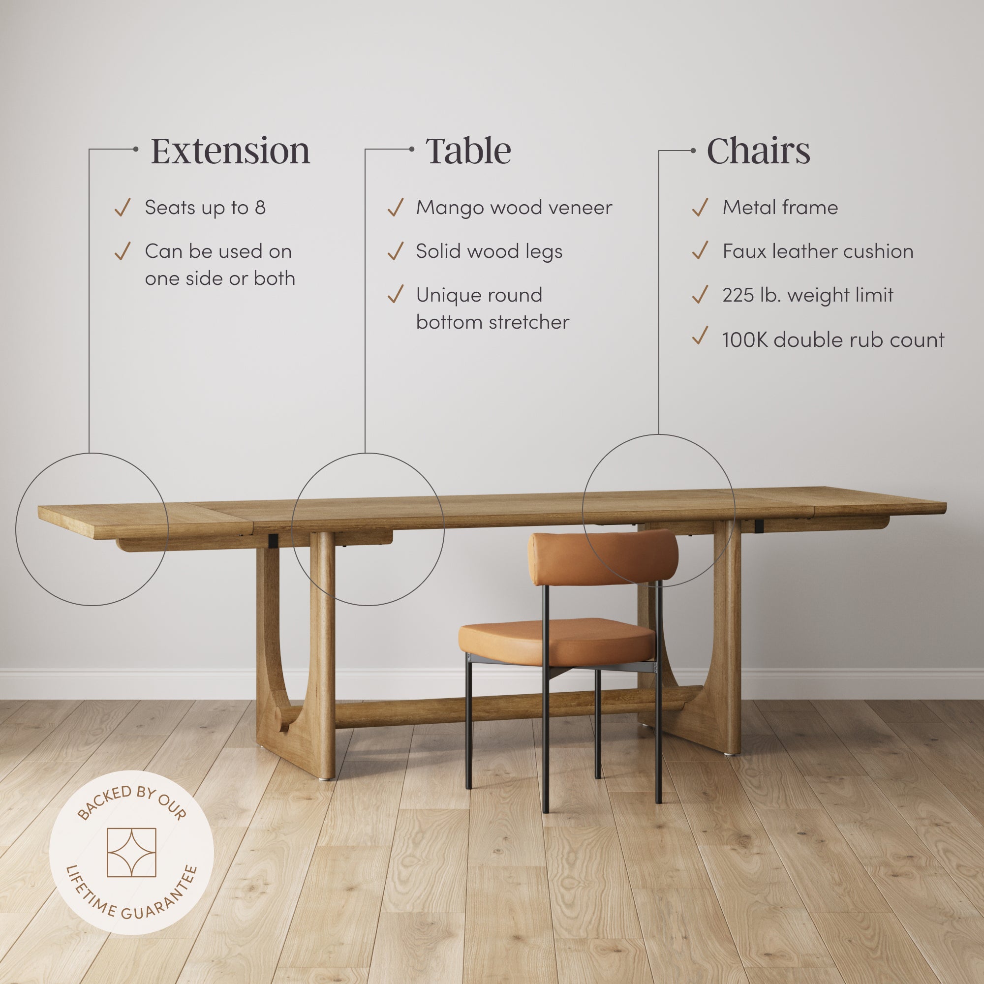Extendable Mid-Century Faux Leather Dining Table Set (4 Chairs) - Nathan James