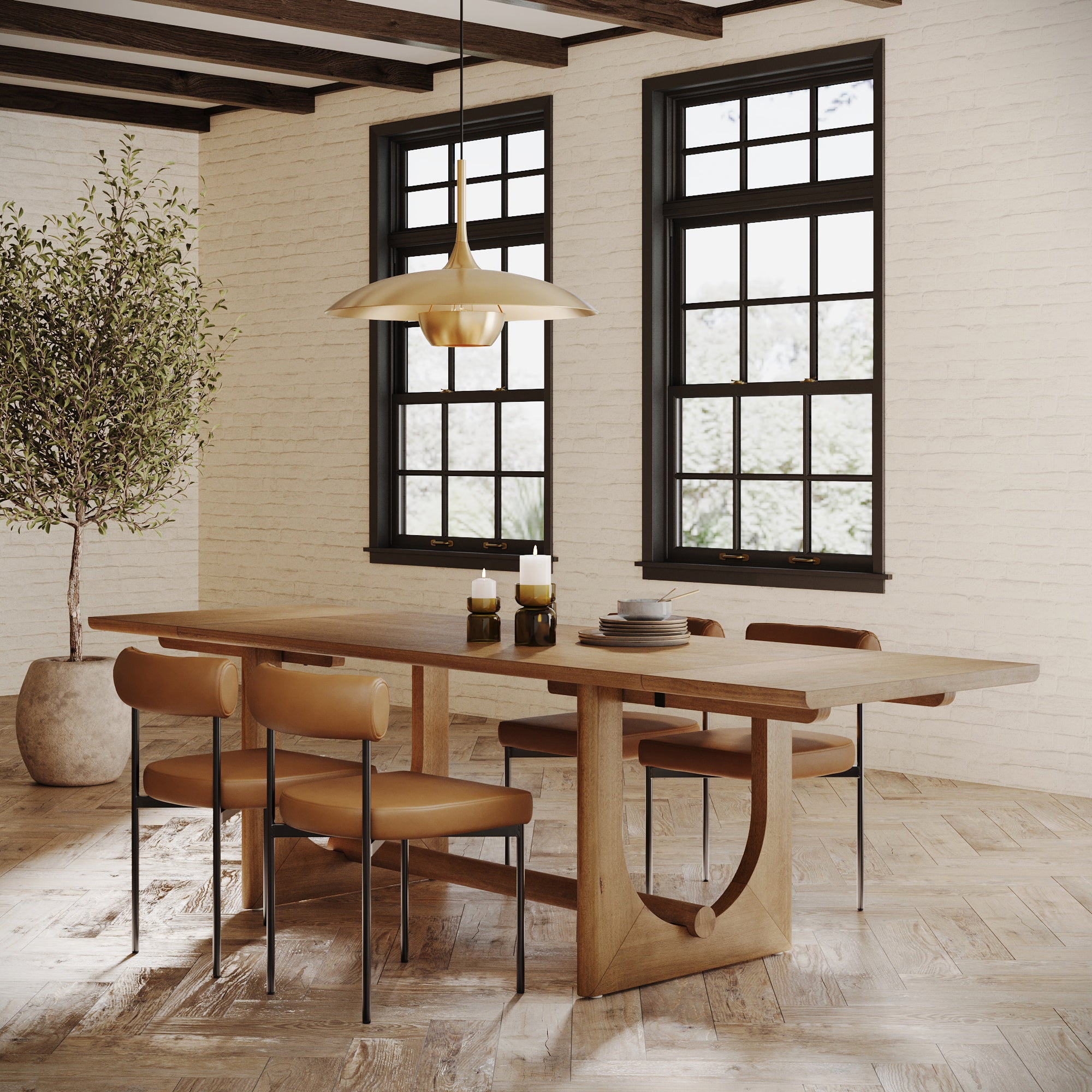 Extendable Mid - Century Faux Leather Dining Table Set (4 Chairs) - Nathan James