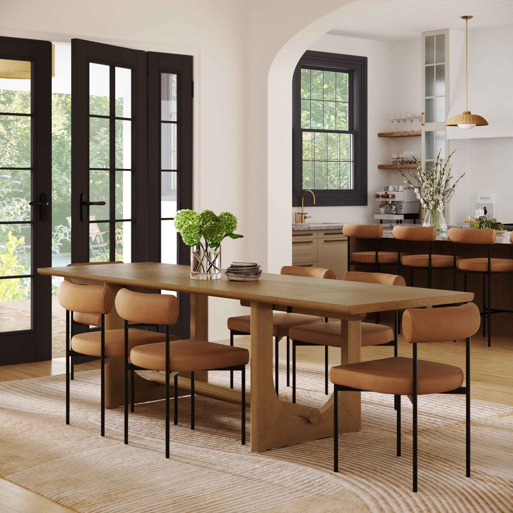 Extendable Mid - Century Faux Leather Dining Table Set (6 Chairs) - Nathan James