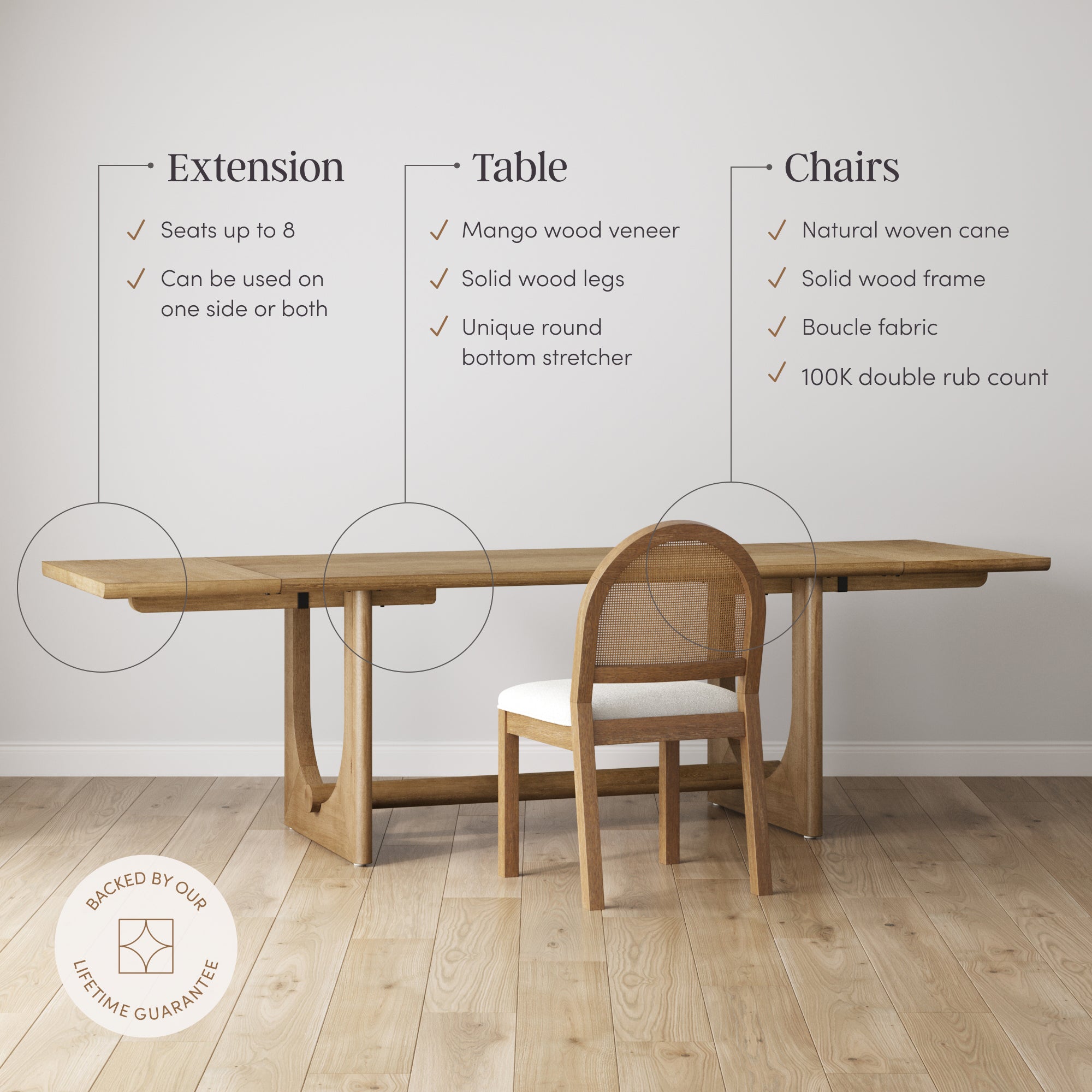 Extendable Mid-Century Rattan Dining Table Set (8 Chairs) - Nathan James