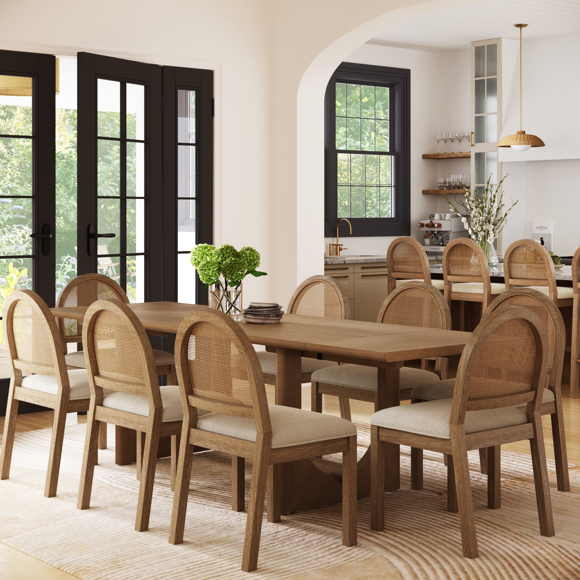 Extendable Mid - Century Rattan Dining Table Set (8 Chairs) - Nathan James