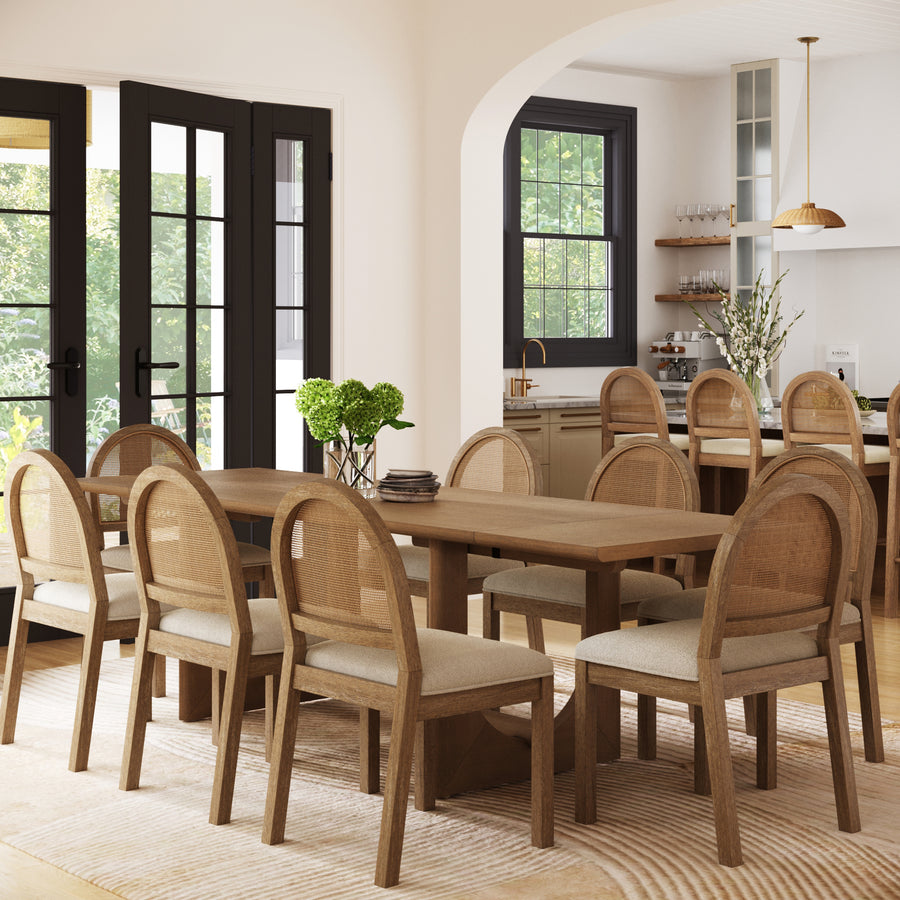 Extendable Mid - Century Rattan Dining Table Set (8 Chairs) - Nathan James