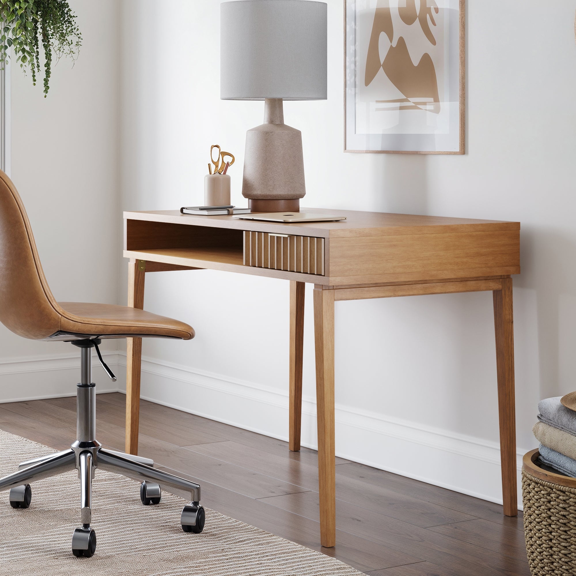 Mid - Century Modern Fluted Desk with Drawer - Nathan James