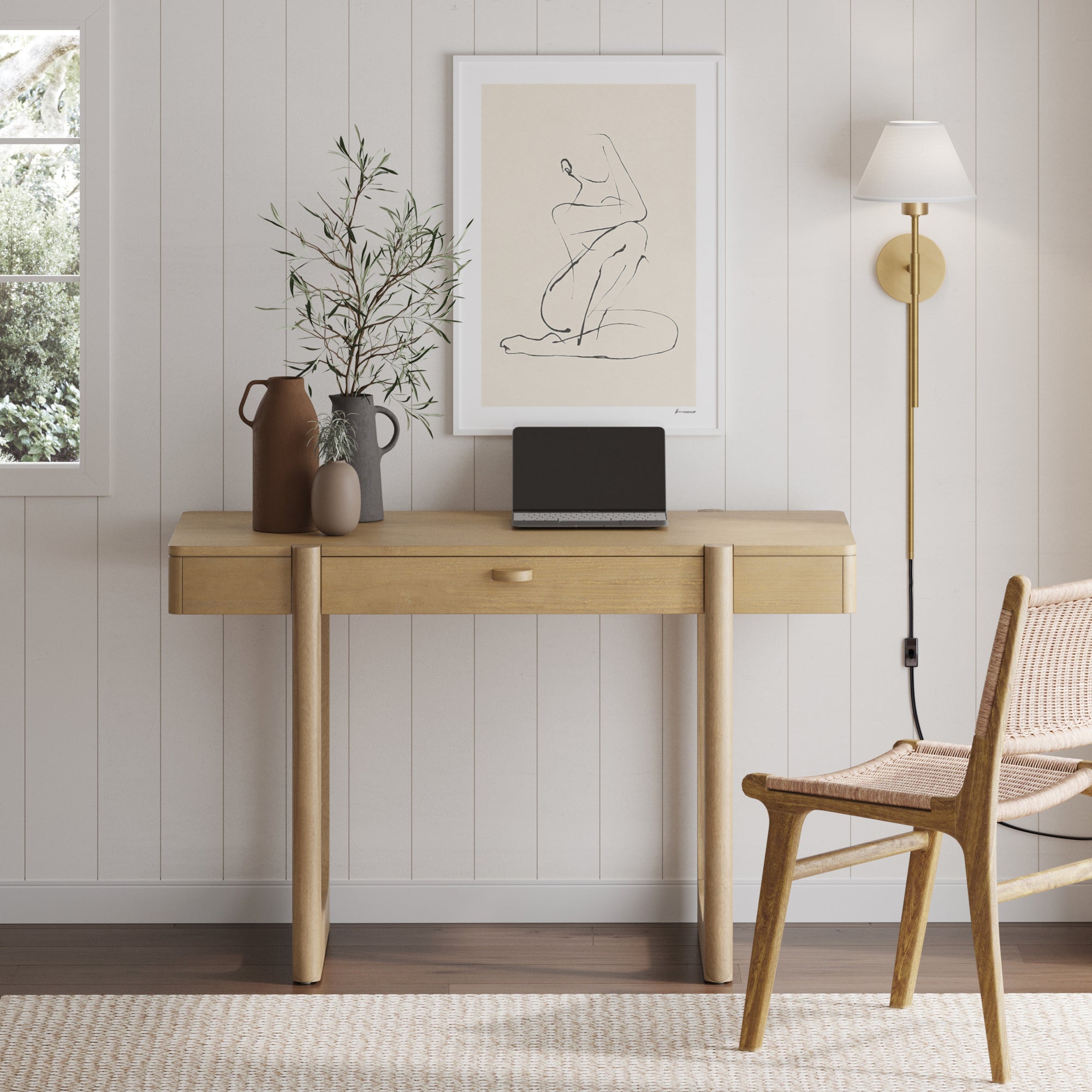 Solid Wood Desk with Drawer & Rounded Legs Light Brown - Nathan James