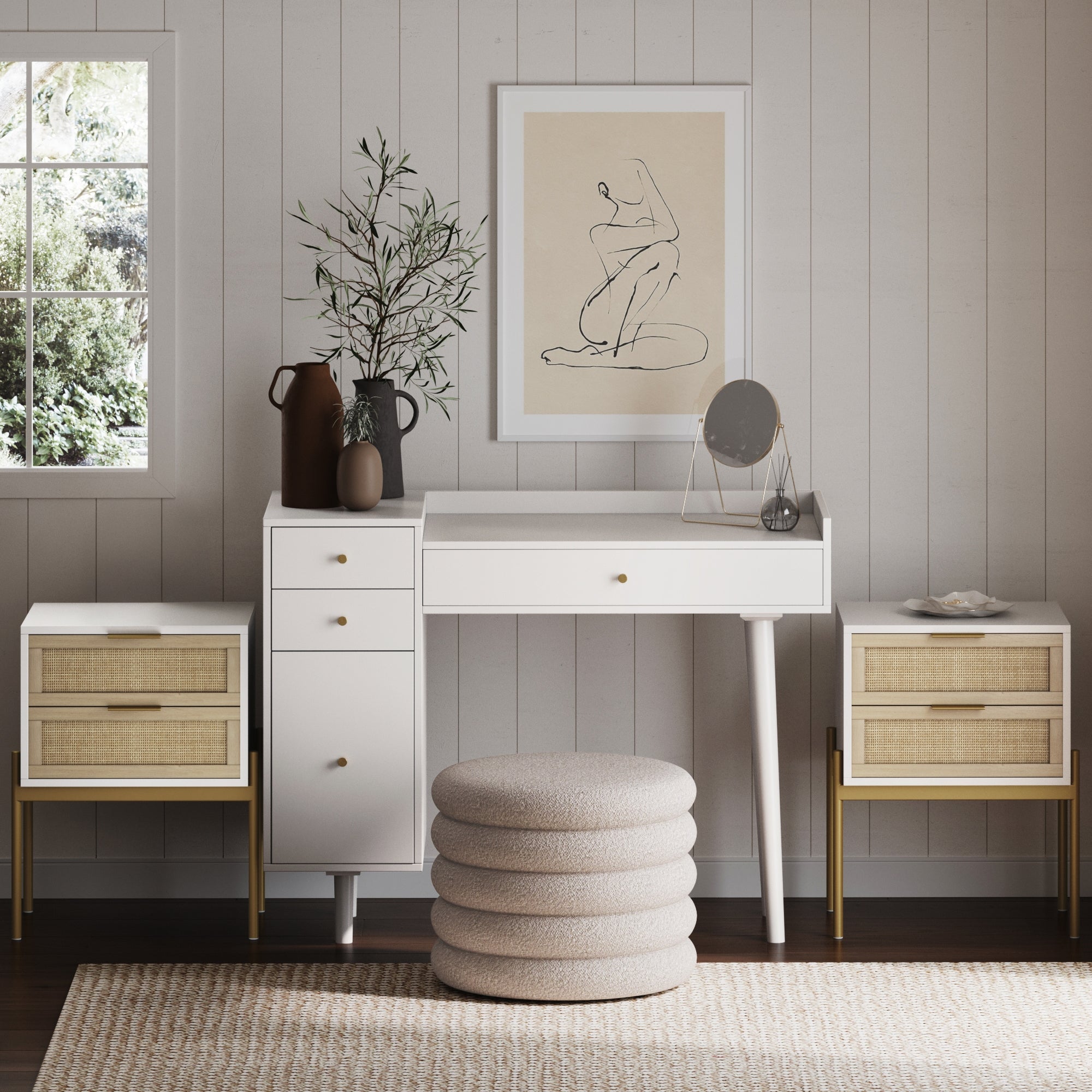 Farmhouse Wood Desk and End Table Bedroom Vanity Set - Nathan James