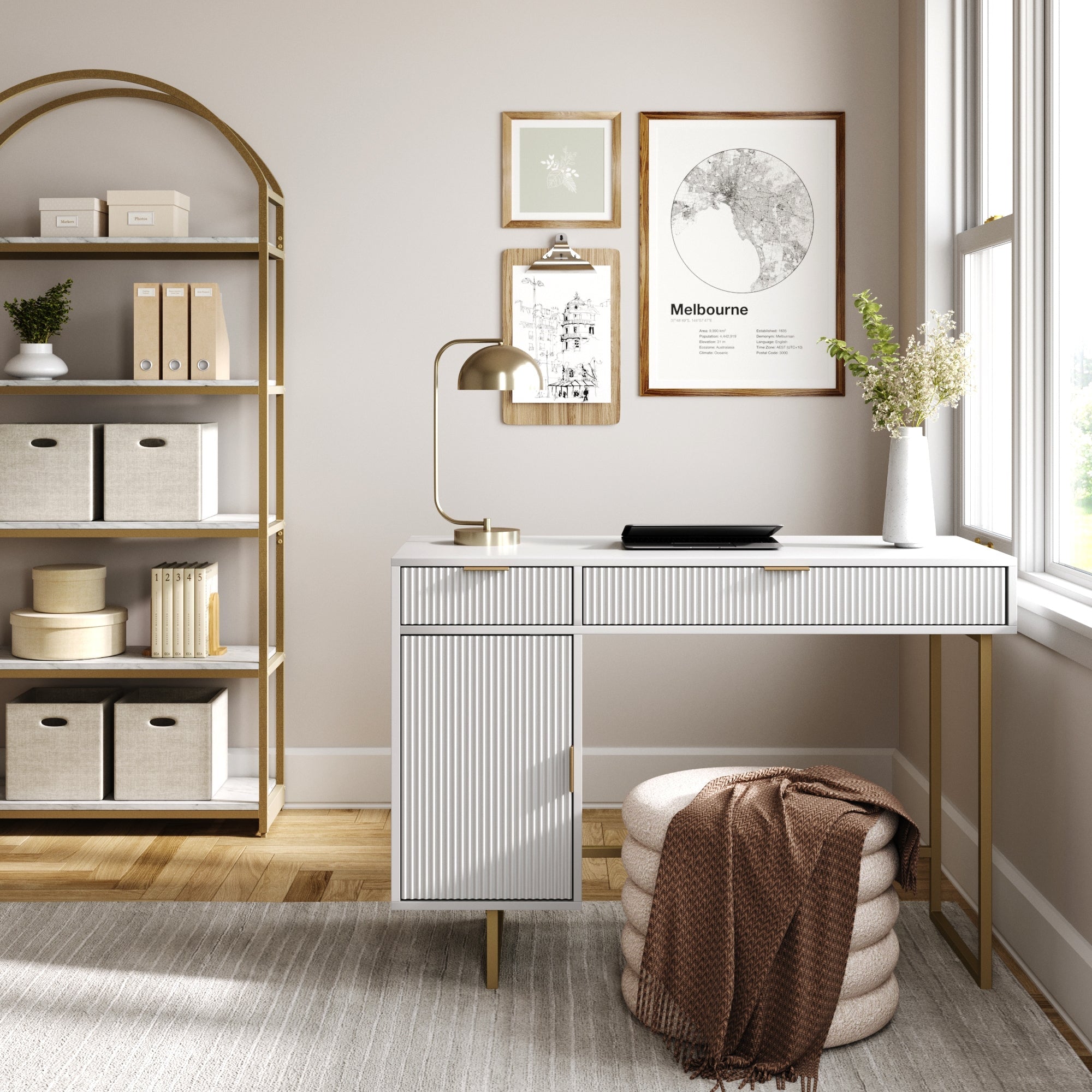 Mid - Century Fluted Storage Vanity Desk - Nathan James