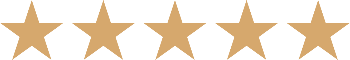 Five gold stars arranged in a horizontal row, representing a five-star rating.