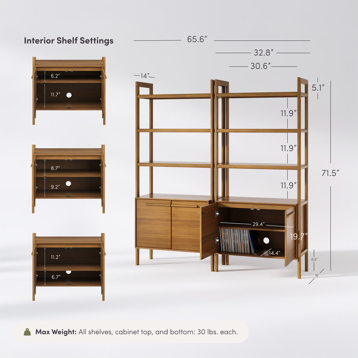 Modern Sculpted Wood Bookshelf with Cabinet Acacia (Set of 2) - Nathan James