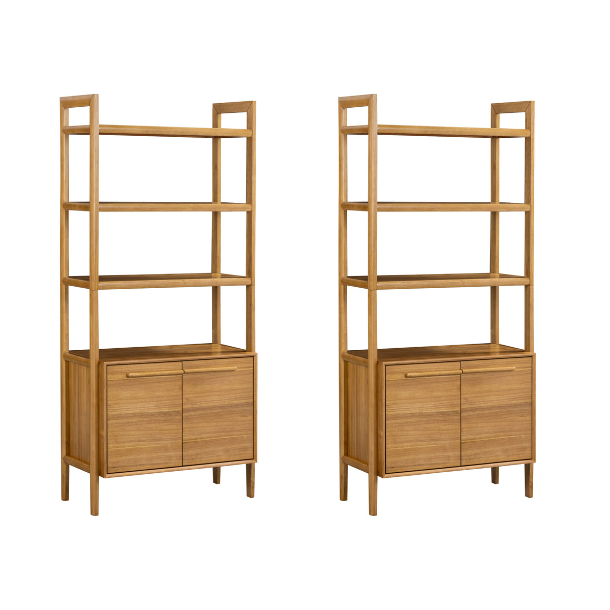 Modern Sculpted Wood Bookshelf with Cabinet Acacia (Set of 2) - Nathan James