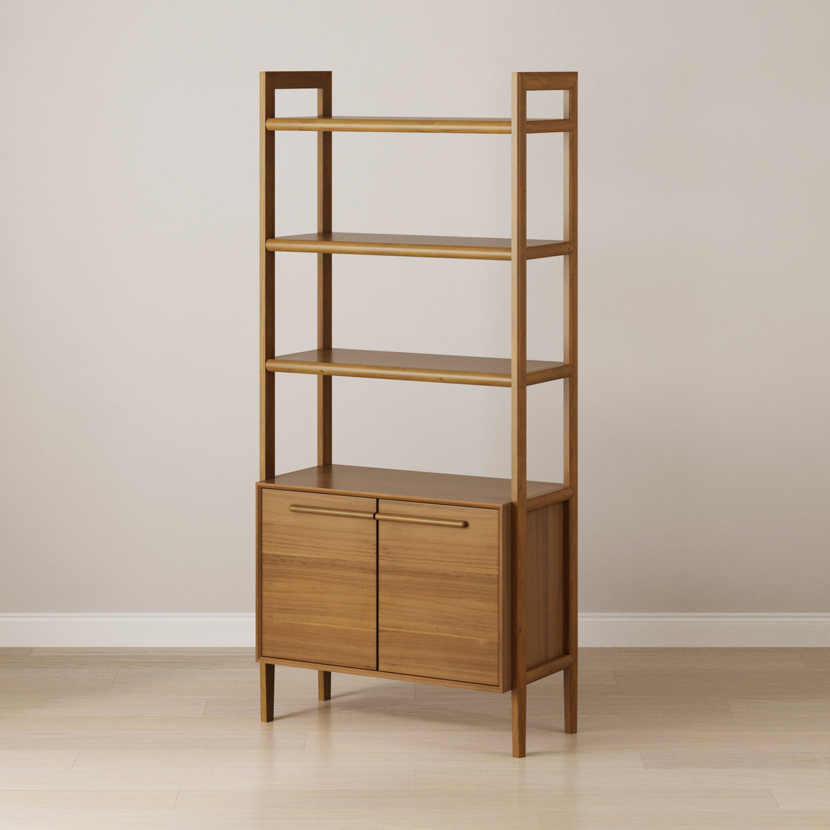 Modern Sculpted Wood Bookshelf with Cabinet Acacia - Nathan James