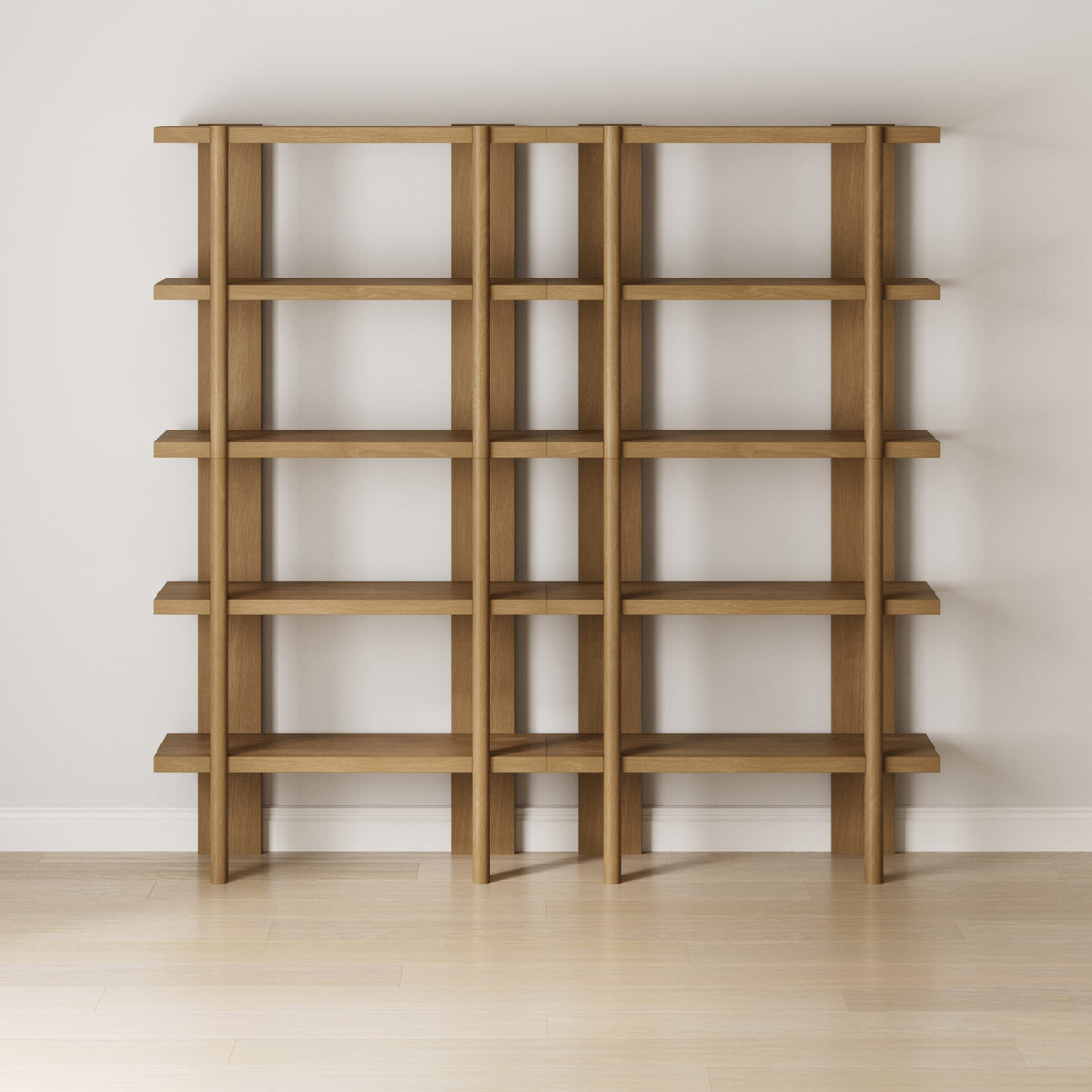 Modern Rounded Wood 5-Shelf Bookshelf Light Brown (Set of 2)