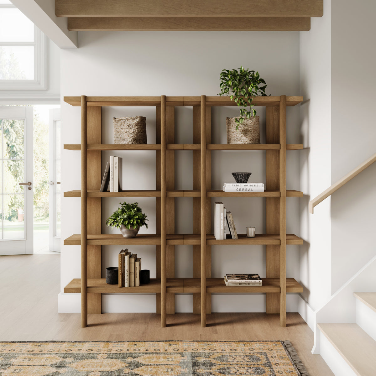 Modern Rounded Wood 5-Shelf Bookshelf Light Brown (Set of 2) - Nathan James