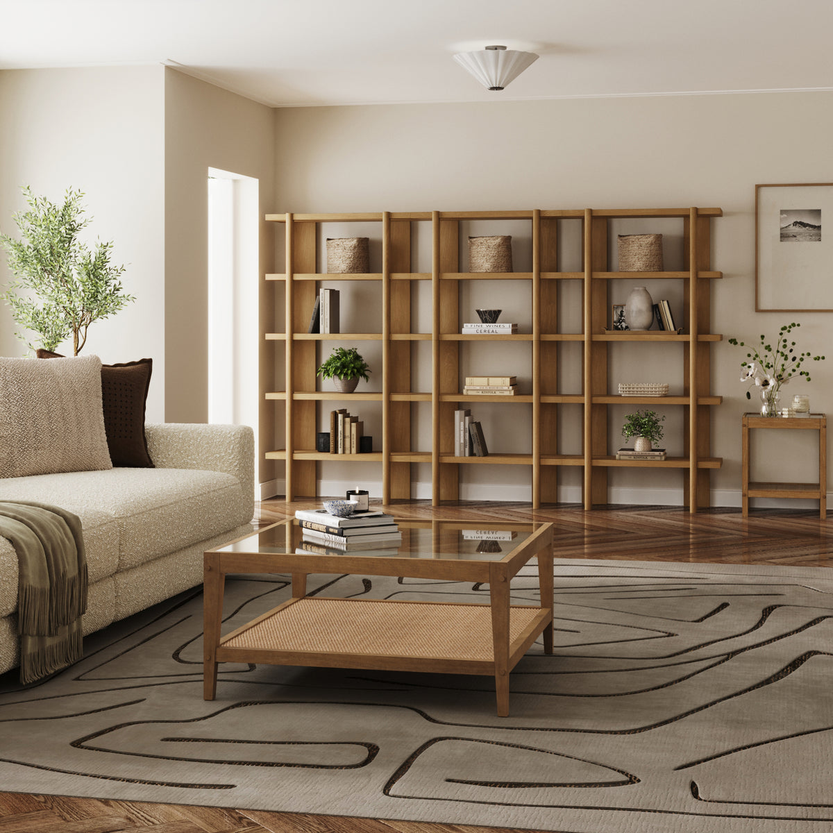 Modern Rounded Wood 5-Shelf Bookshelf Light Brown (Set of 3) - Nathan James
