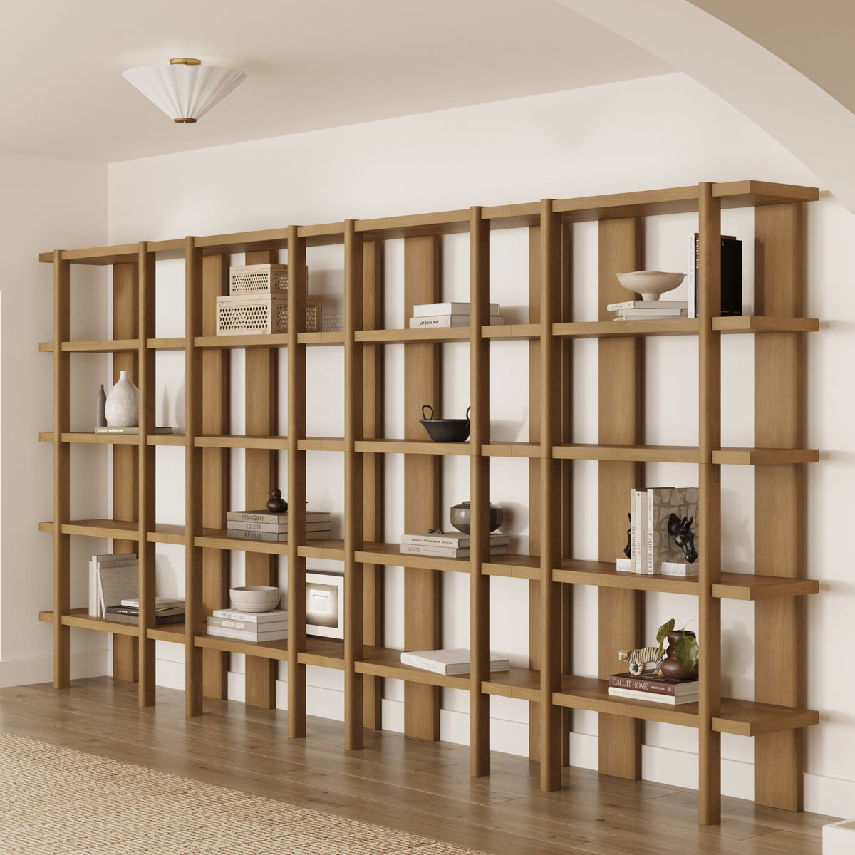 Modern Rounded Wood 5-Shelf Bookshelf Light Brown (Set of 4) - Nathan James