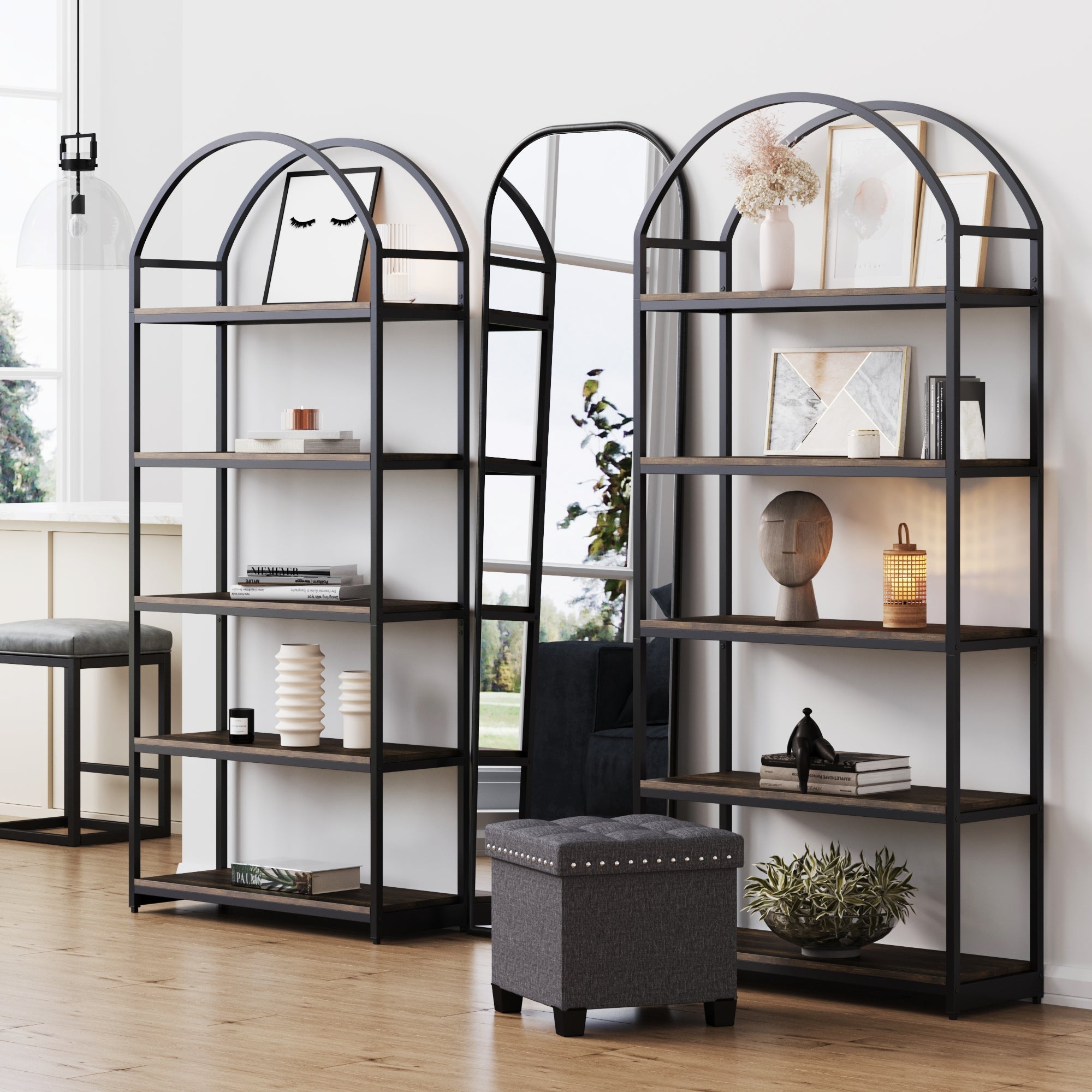 Metal 5 - Shelf Arched Bookshelves Black (Set of 2) - Nathan James