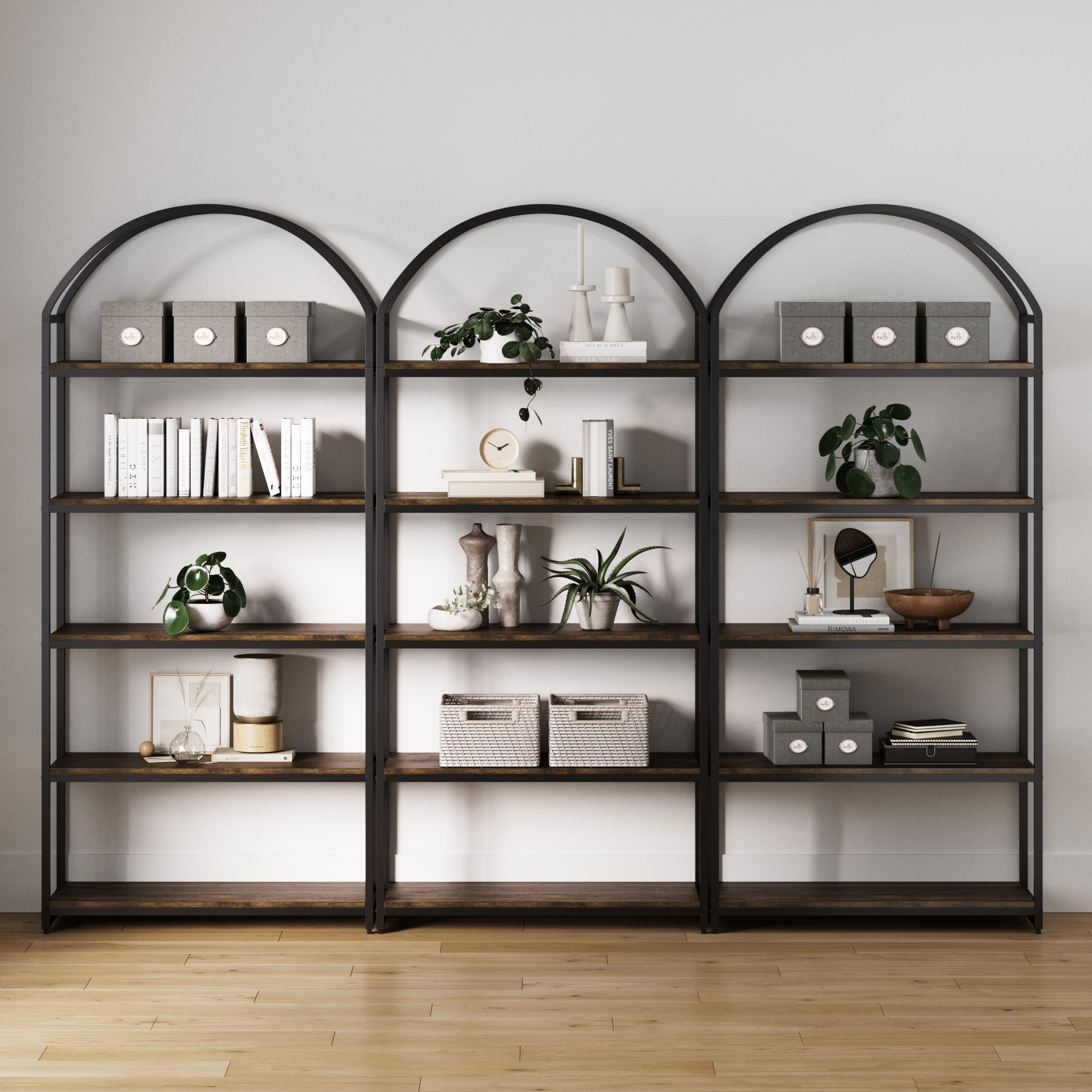 Metal 5 - Shelf Arched Bookshelves Black (Set of 3) - Nathan James