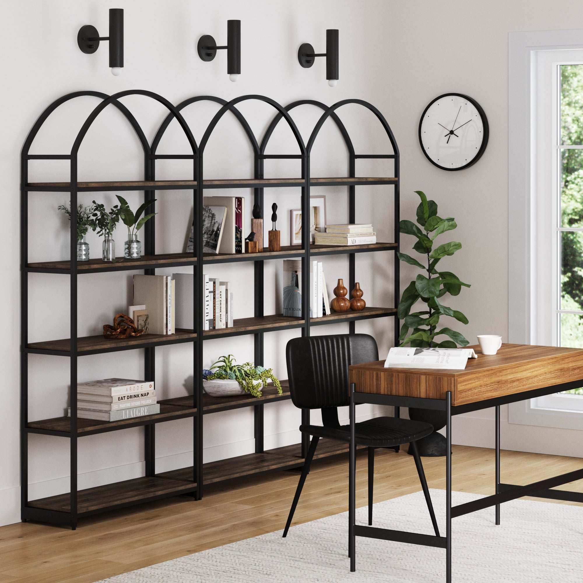 Metal 5 - Shelf Arched Bookshelves Black (Set of 3) - Nathan James