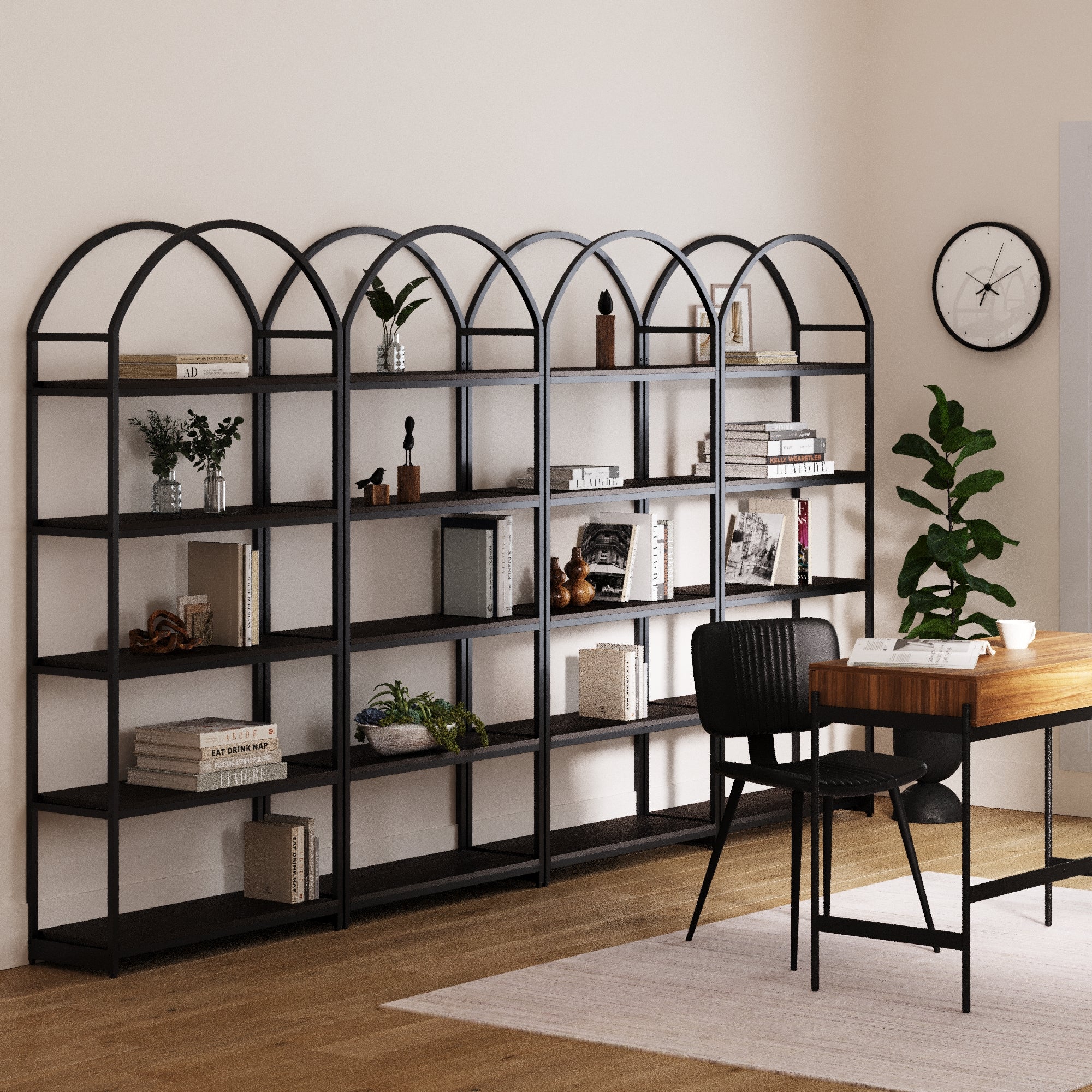 Metal 5 - Shelf Arched Bookshelves Black (Set of 4) - Nathan James