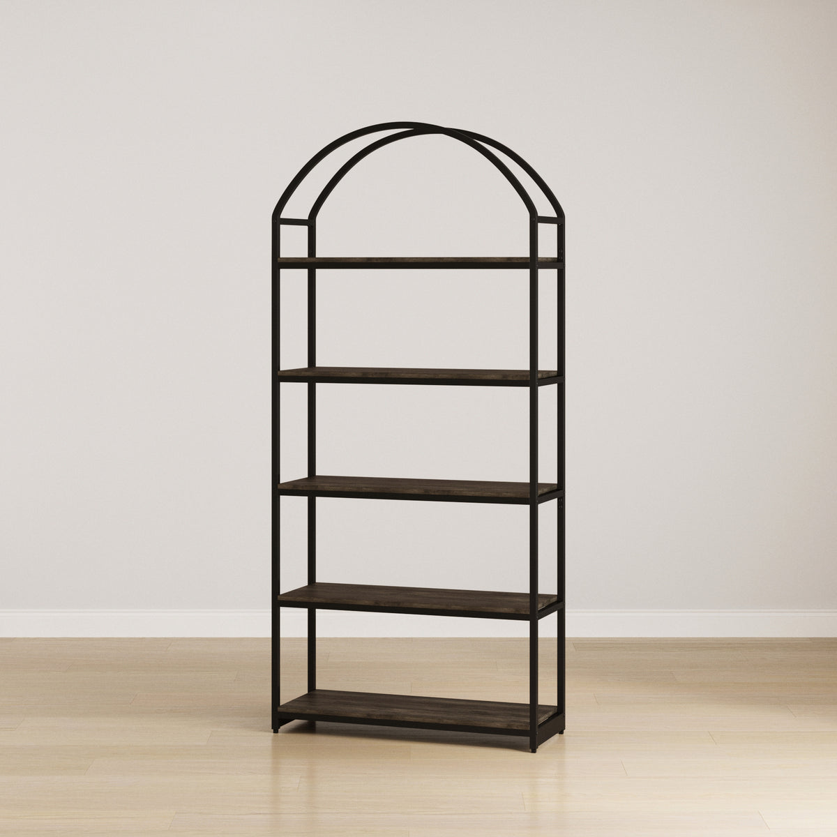 Wood & Metal 5-Shelf Arched Bookshelf Black - Nathan James