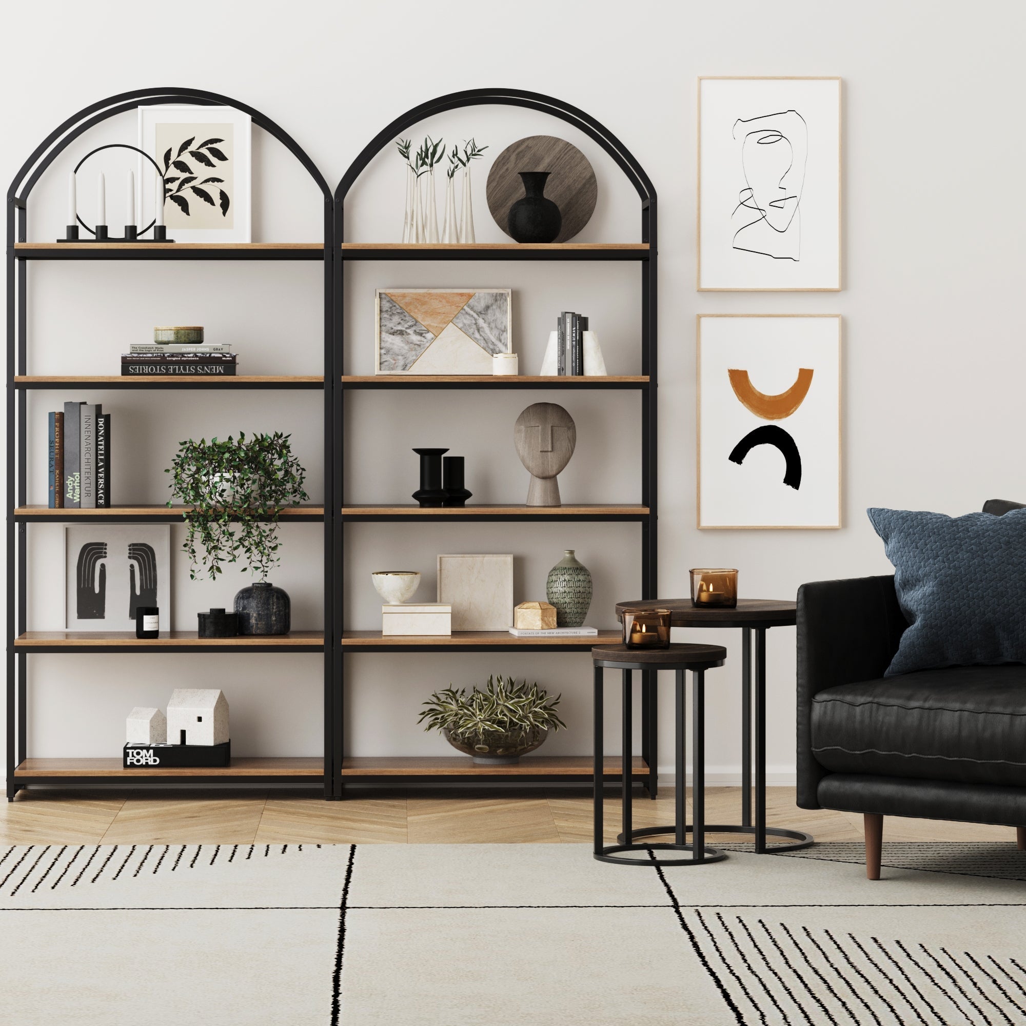 Metal 5 - Shelf Arched Bookshelves Oak (Set of 2) - Nathan James