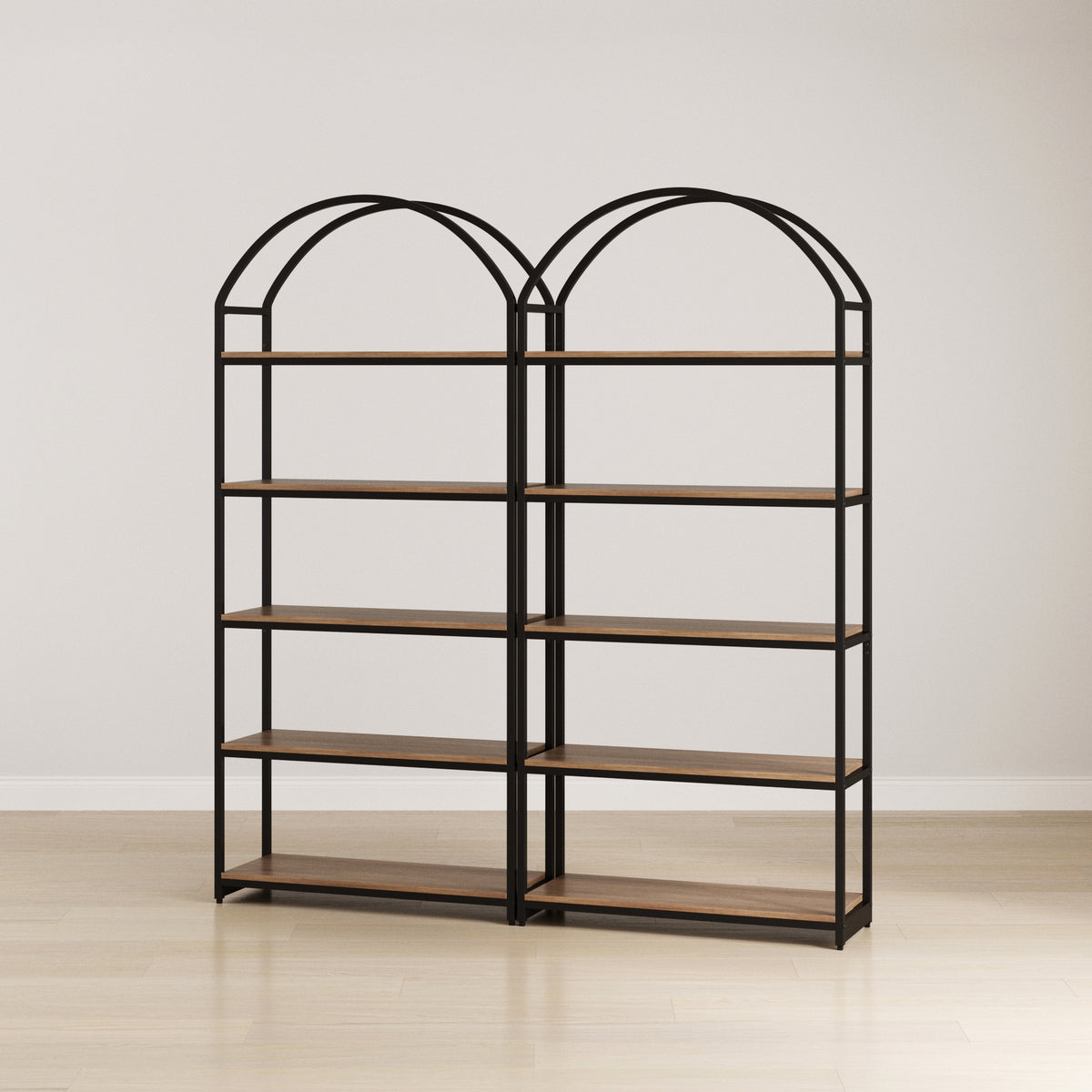 Metal 5-Shelf Arched Bookshelves Oak (Set of 2) - Nathan James