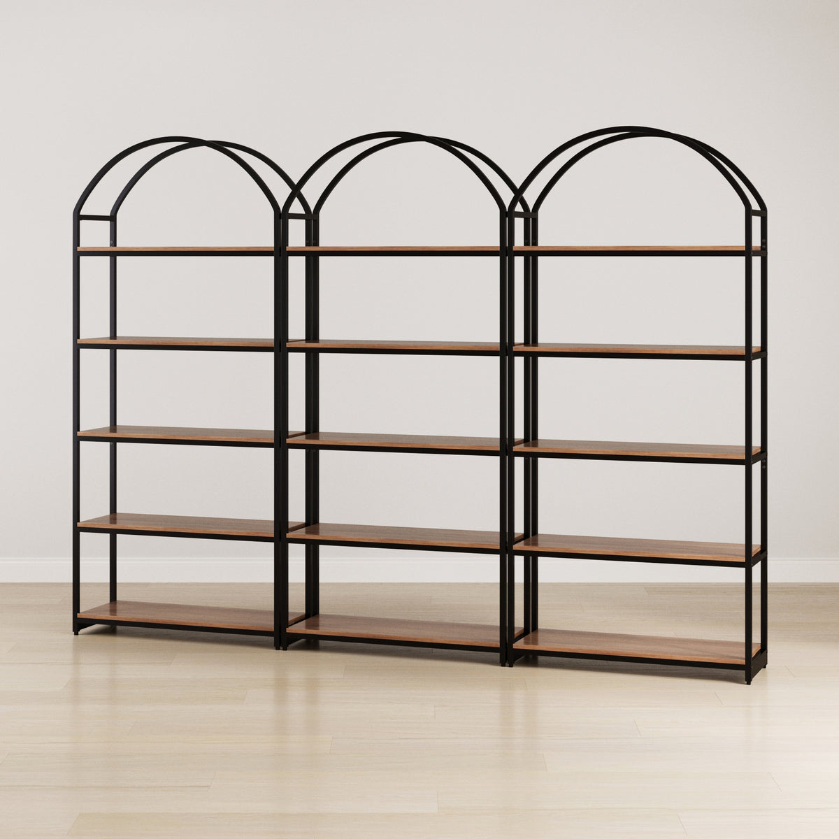 Metal 5-Shelf Arched Bookshelves Oak (Set of 3) - Nathan James