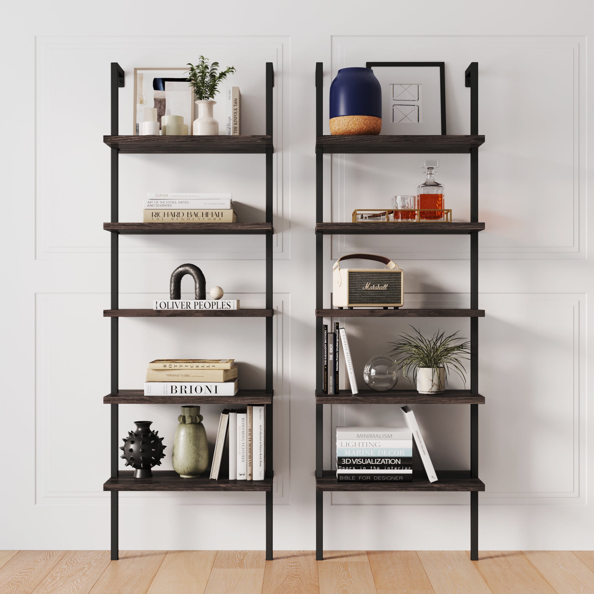 5 - Shelf Ladder Wall Bookshelves Nutmeg (Set of 2) - Nathan James