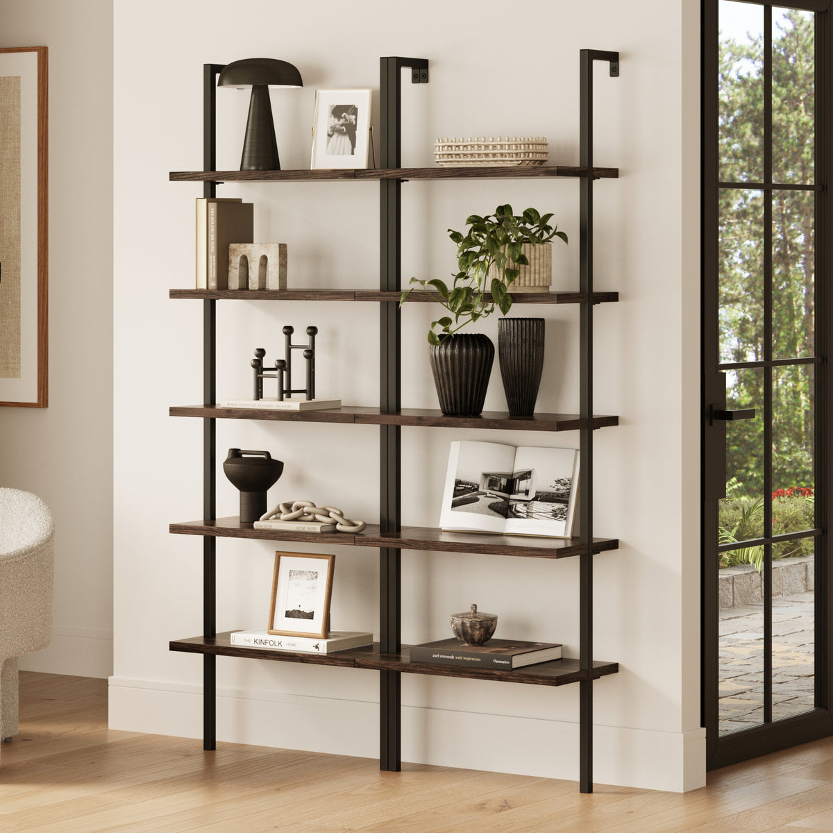 5-Shelf Ladder Wall Bookshelves Nutmeg (Set of 2) - Nathan James