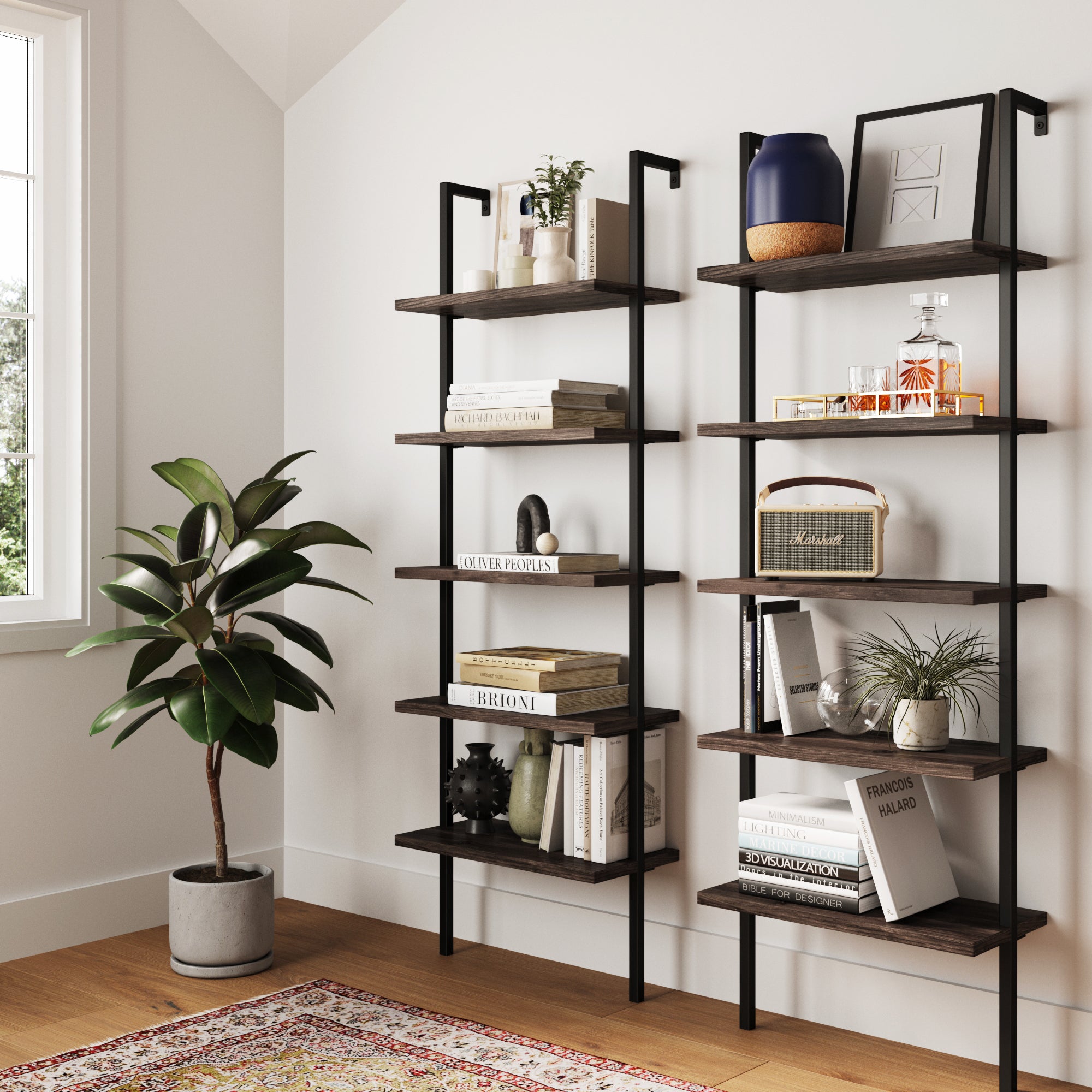 5 - Shelf Ladder Wall Bookshelves Nutmeg (Set of 2) - Nathan James