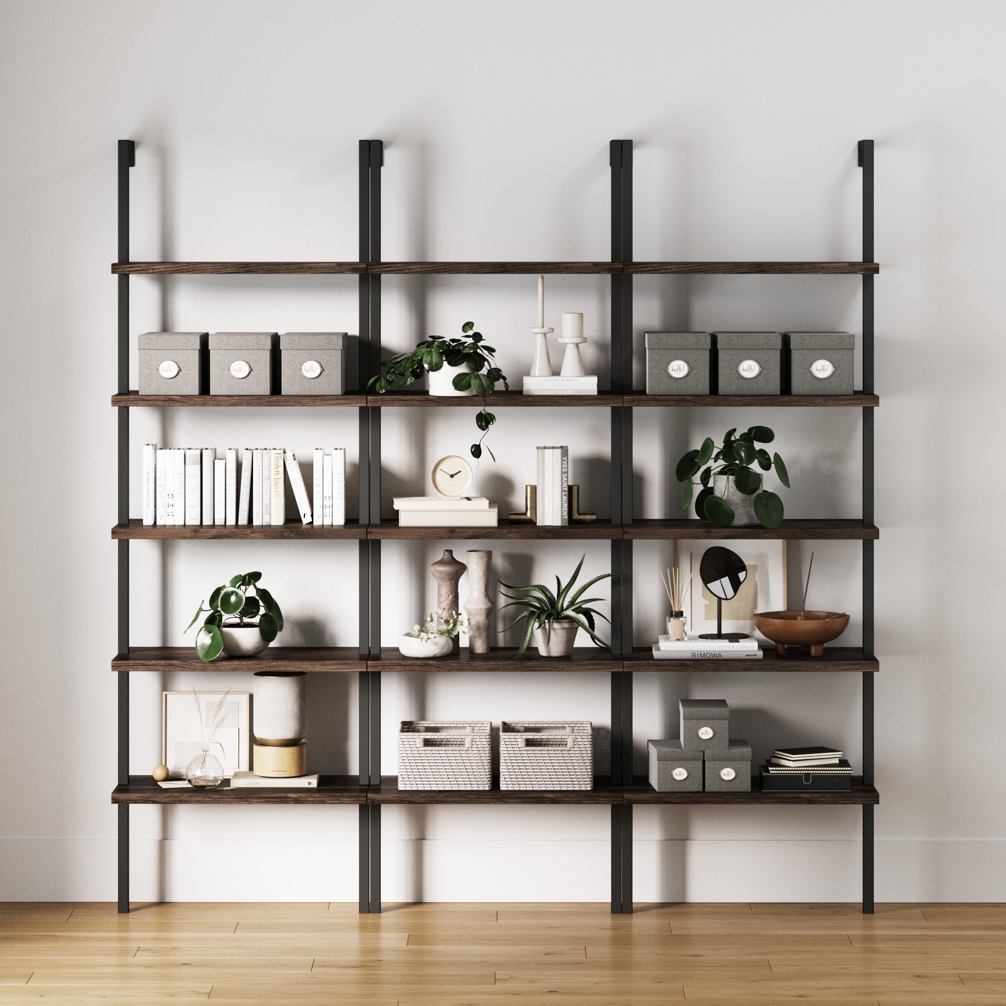 5 - Shelf Ladder Wall Bookshelves Nutmeg (Set of 3) - Nathan James