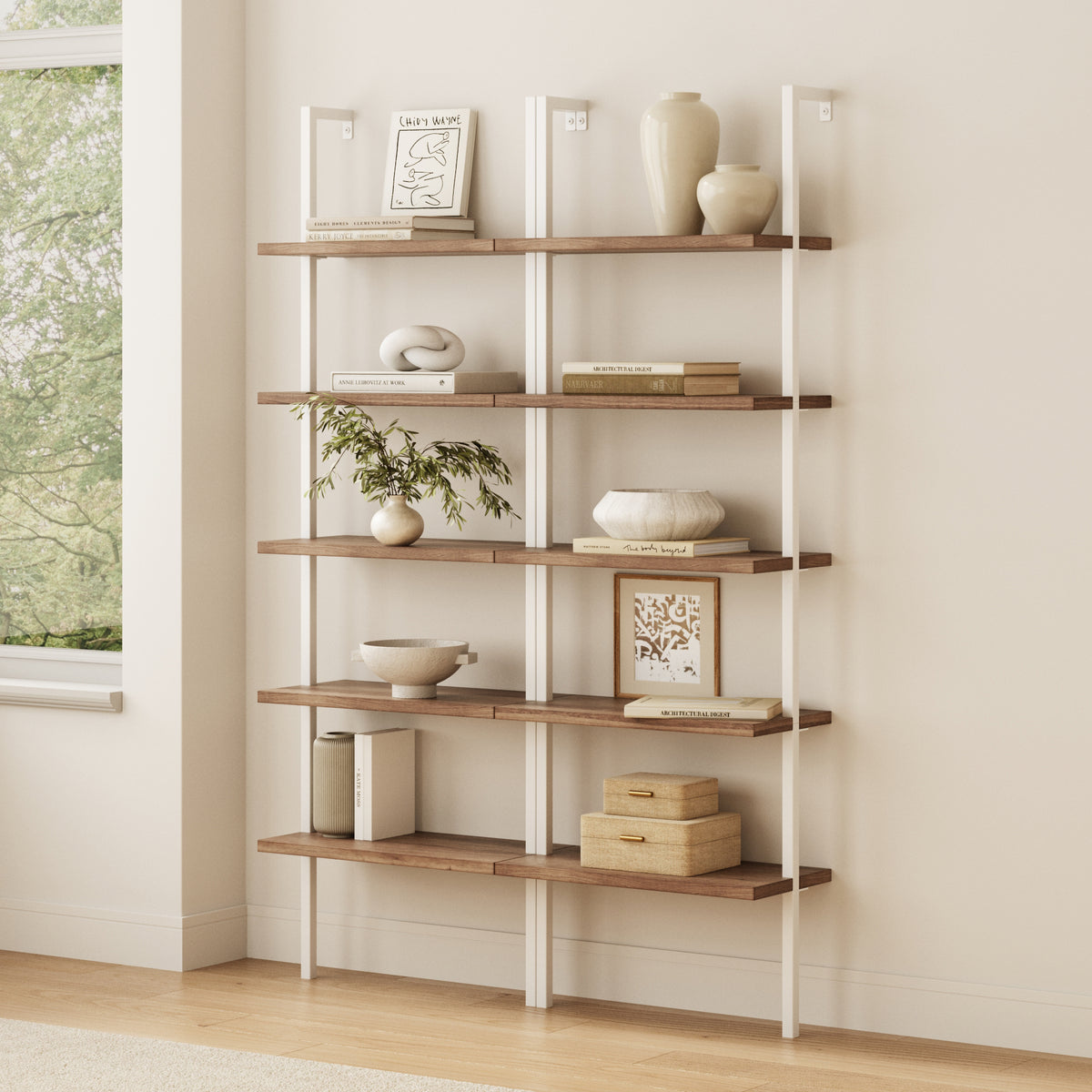 Ladder Bookshelf Oak Matte White Set of 2 - Nathan James