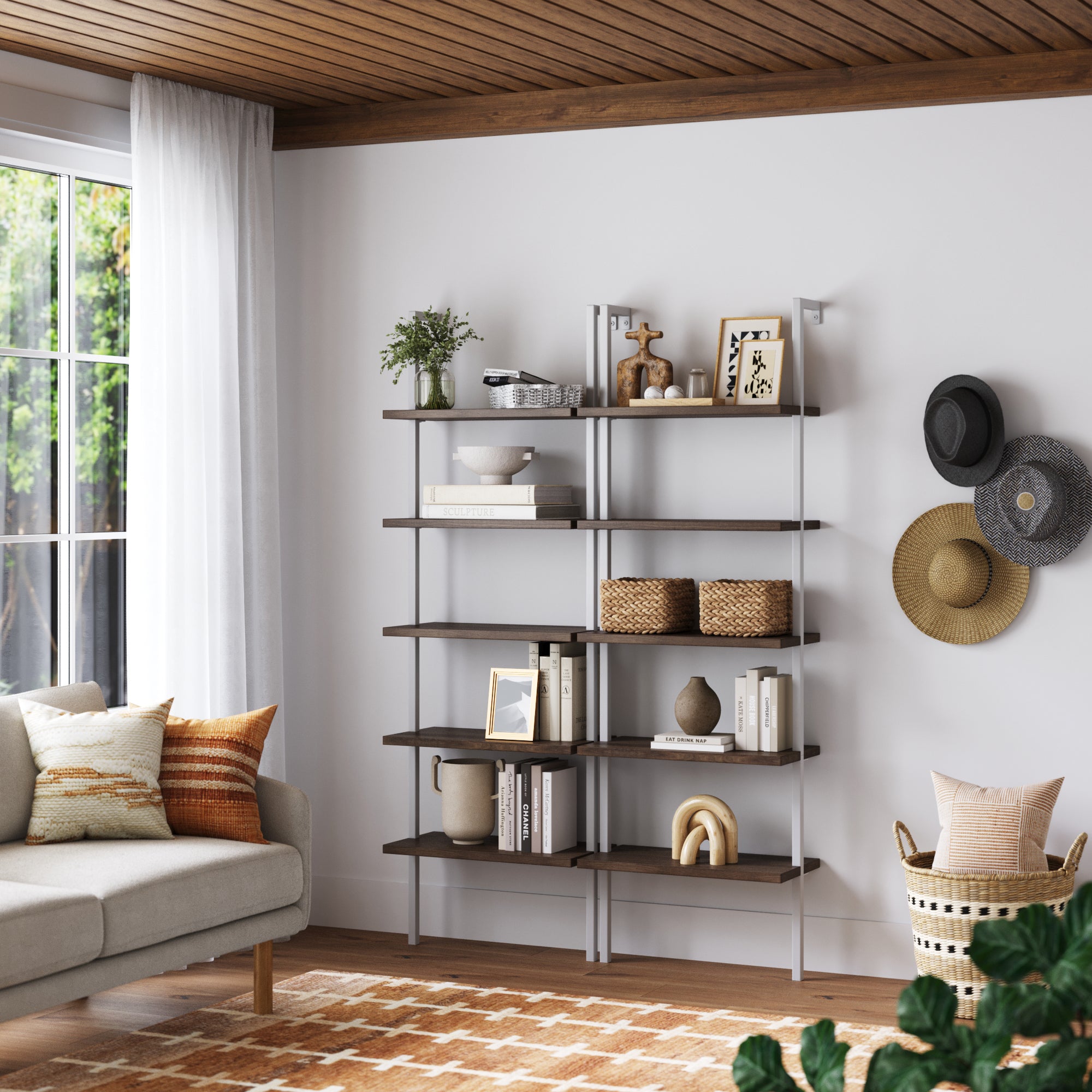 Ladder Bookshelf Oak Matte White Set of 2 - Nathan James