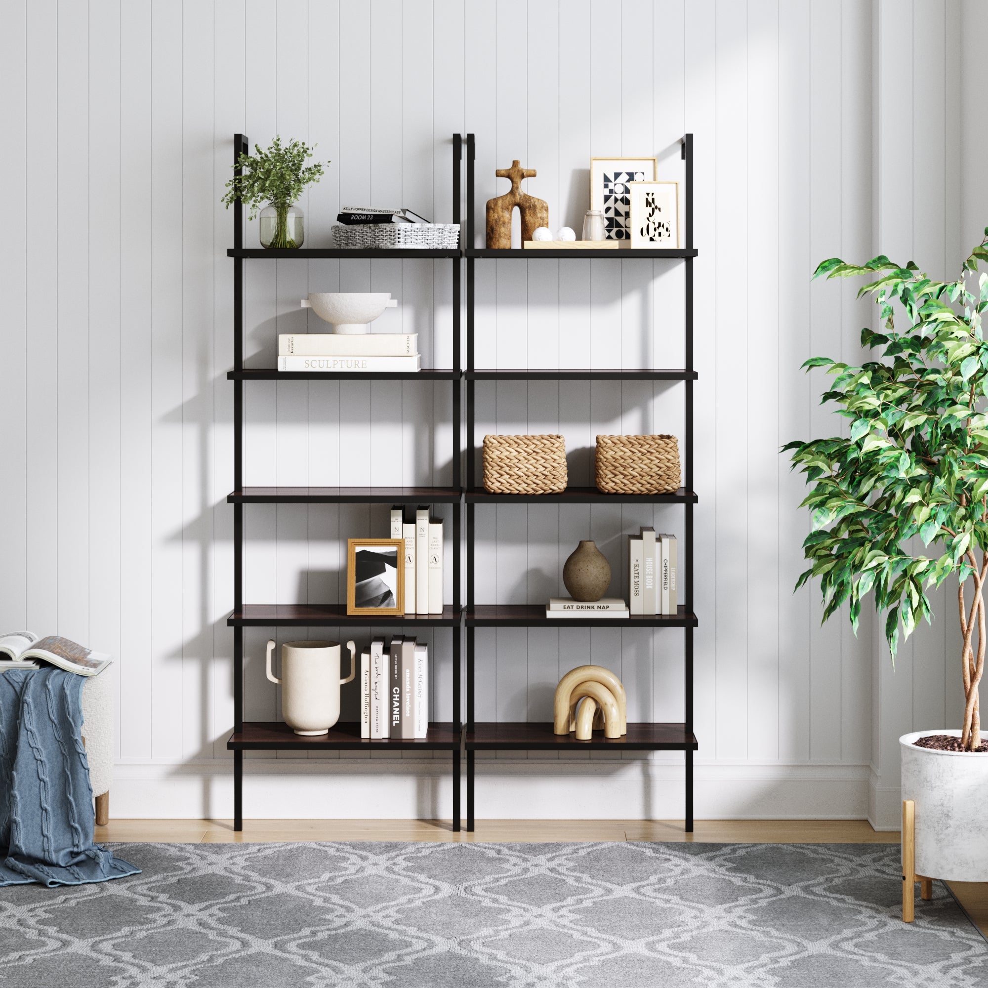 5 - Shelf Bookshelf Walnut Matte Black (Set of 2) - Nathan James