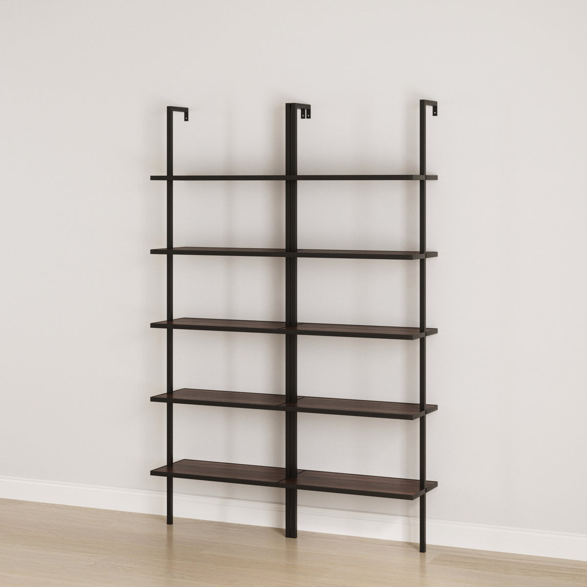 5-Shelf Bookshelf Walnut Matte Black (Set of 2) - Nathan James