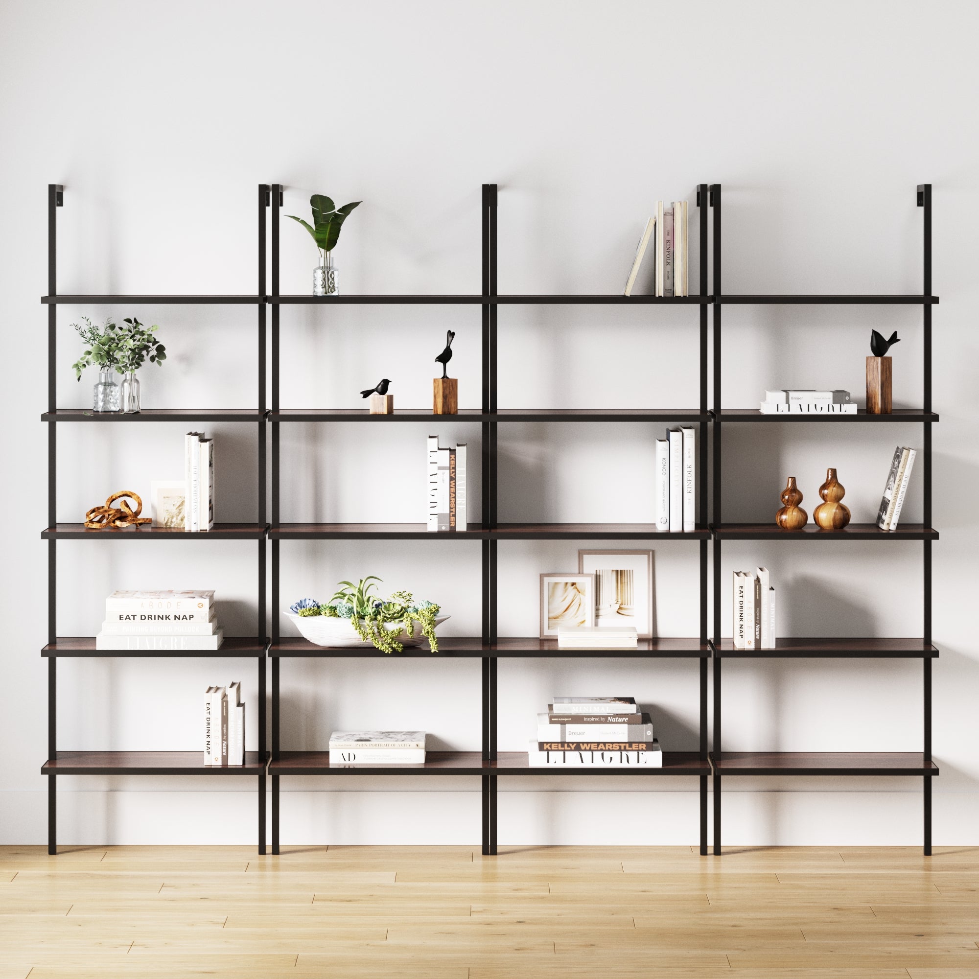 5 - Shelf Bookshelf Walnut Matte Black (Set of 4) - Nathan James