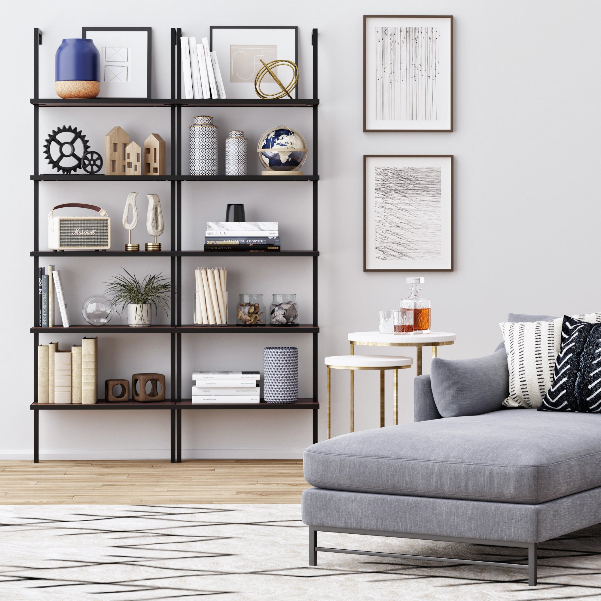 5 - Shelf Ladder Bookshelf Walnut Matte Black - Nathan James