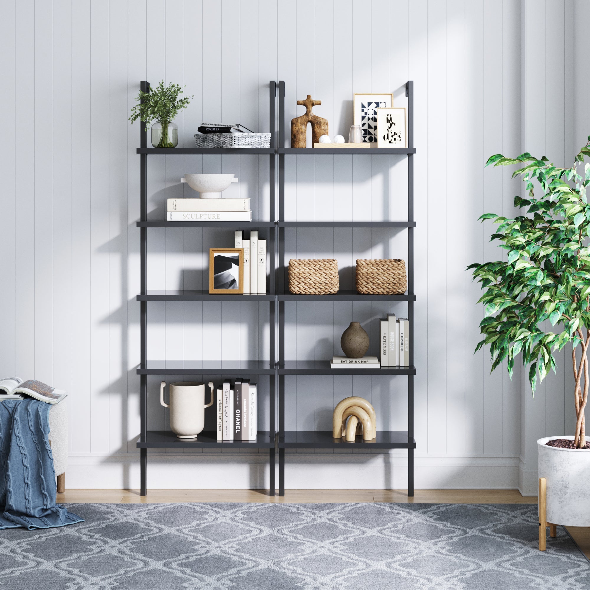 5 - Shelf Ladder Bookshelf Black (Set of 2) - Nathan James